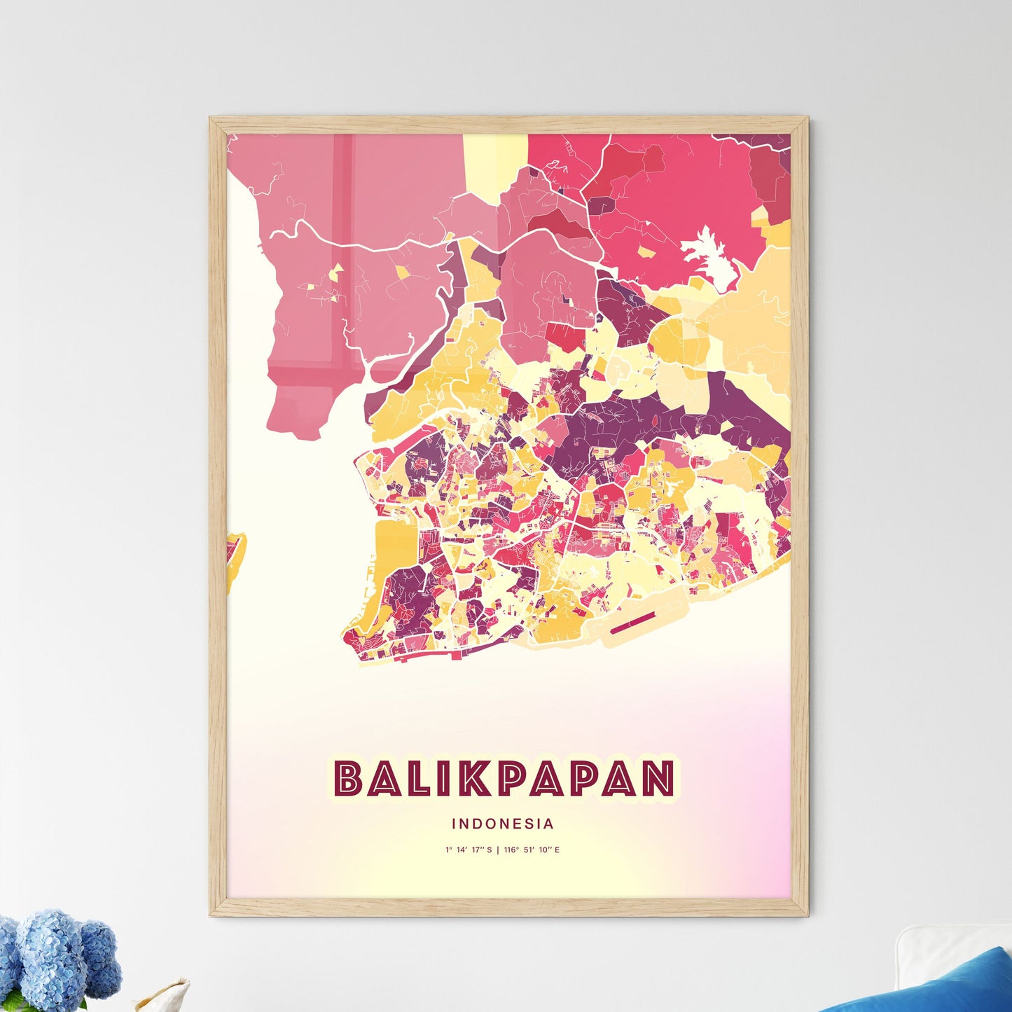 Colorful BALIKPAPAN INDONESIA Fine Art Map Hot Red