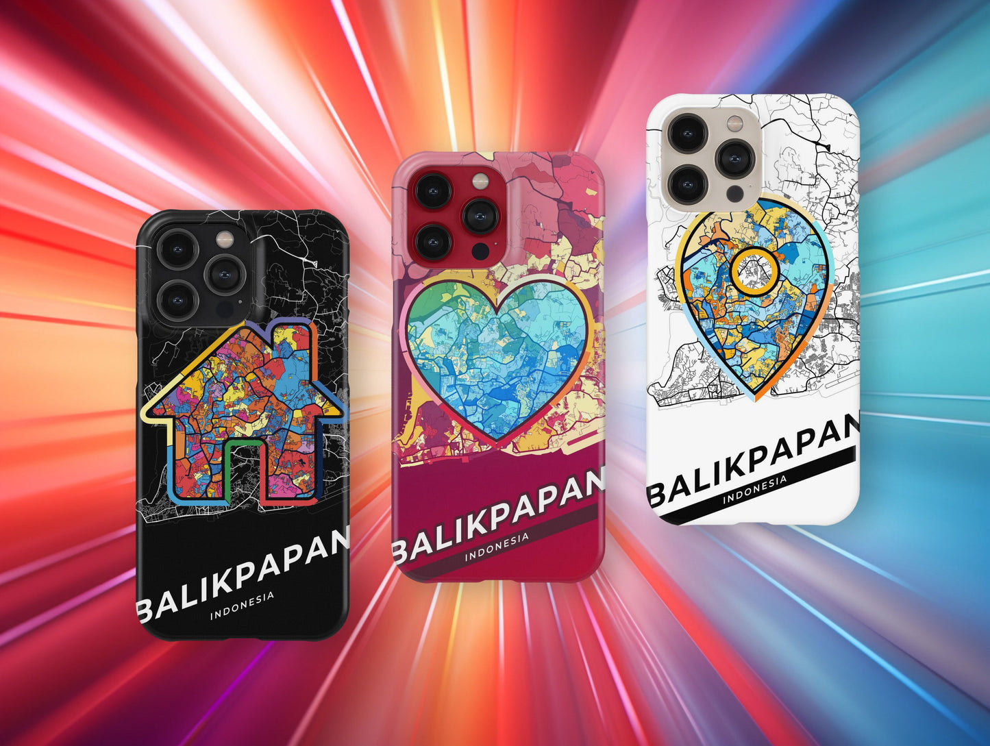 Balikpapan Indonesia slim phone case with colorful icon. Birthday, wedding or housewarming gift. Couple match cases.