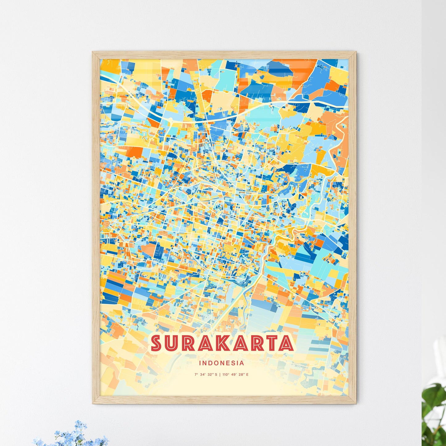 Colorful SURAKARTA INDONESIA Fine Art Map Blue Orange