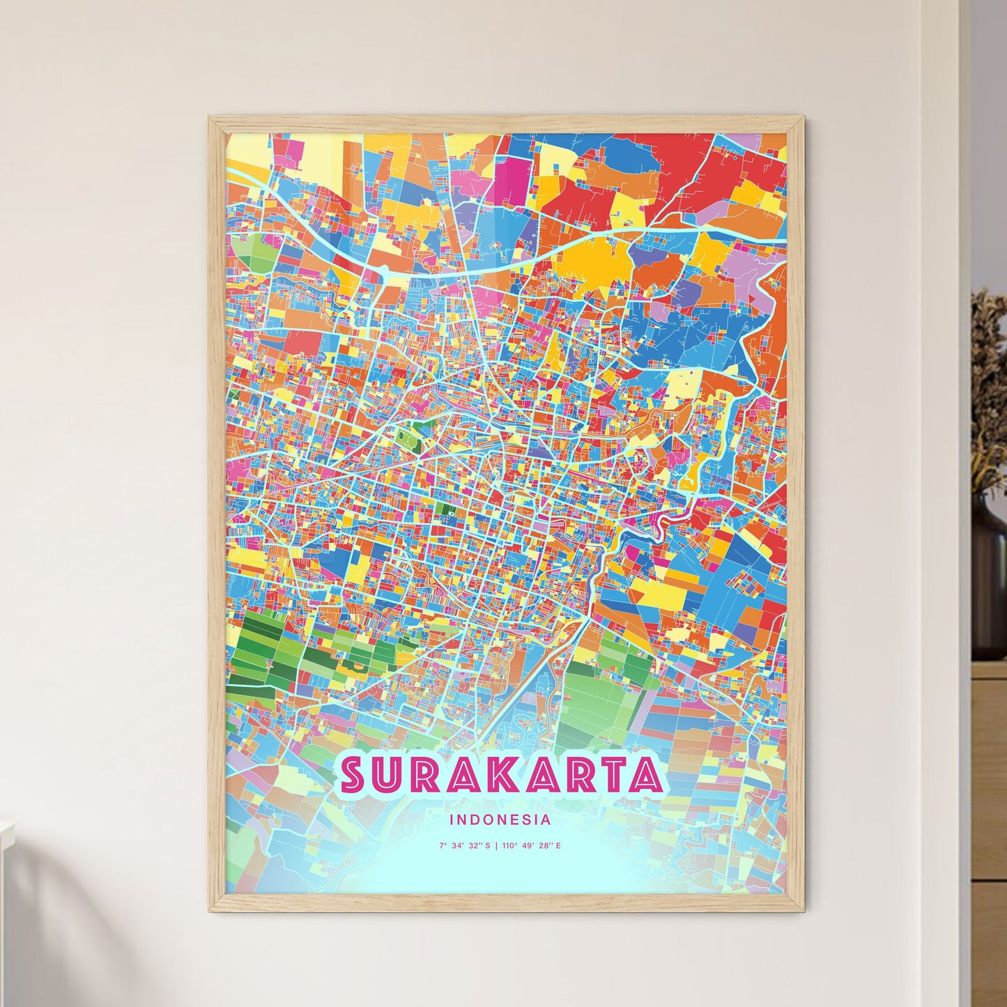 Colorful SURAKARTA INDONESIA Fine Art Map Crazy Colors