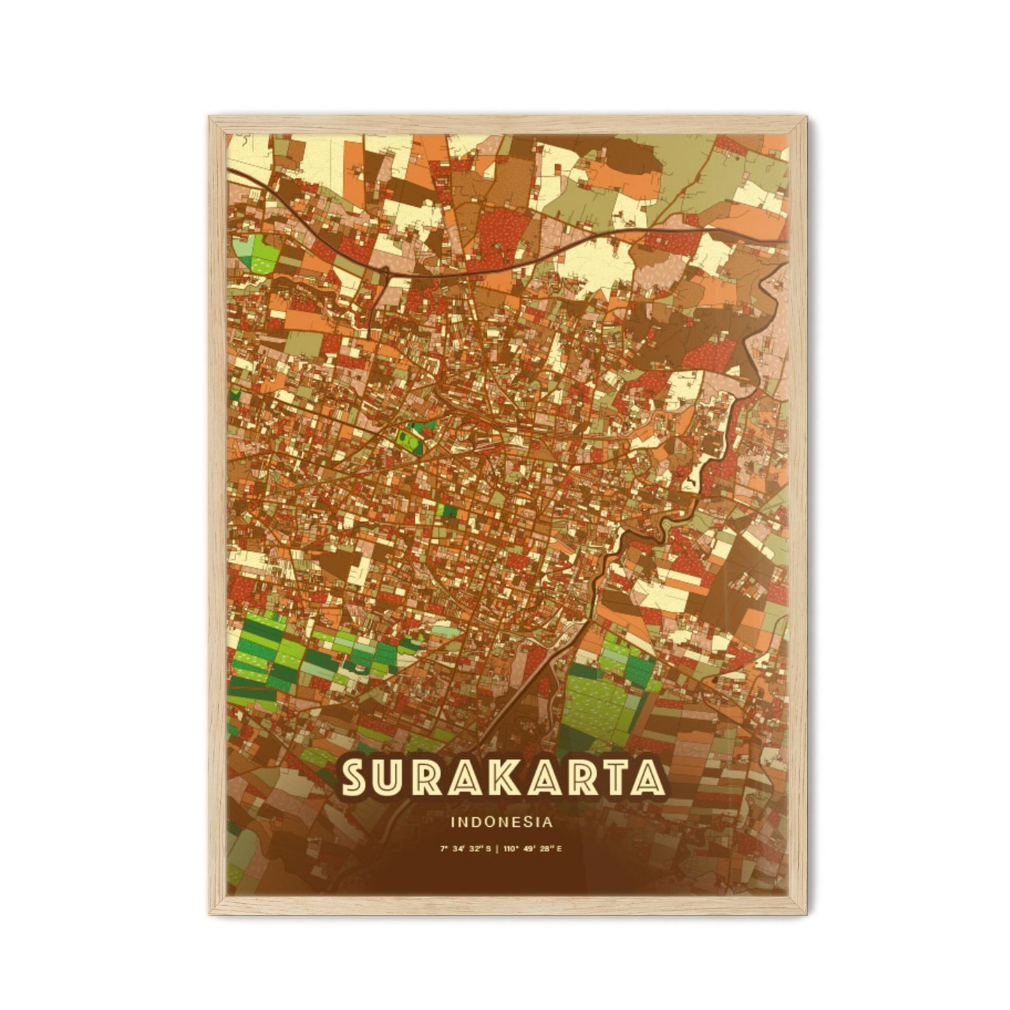 Colorful SURAKARTA INDONESIA Fine Art Map Farmhouse