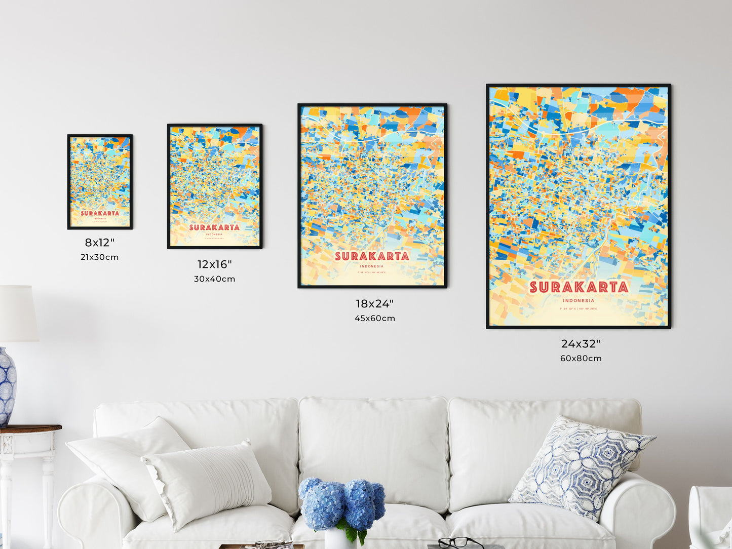 Colorful SURAKARTA INDONESIA Fine Art Map Blue Orange