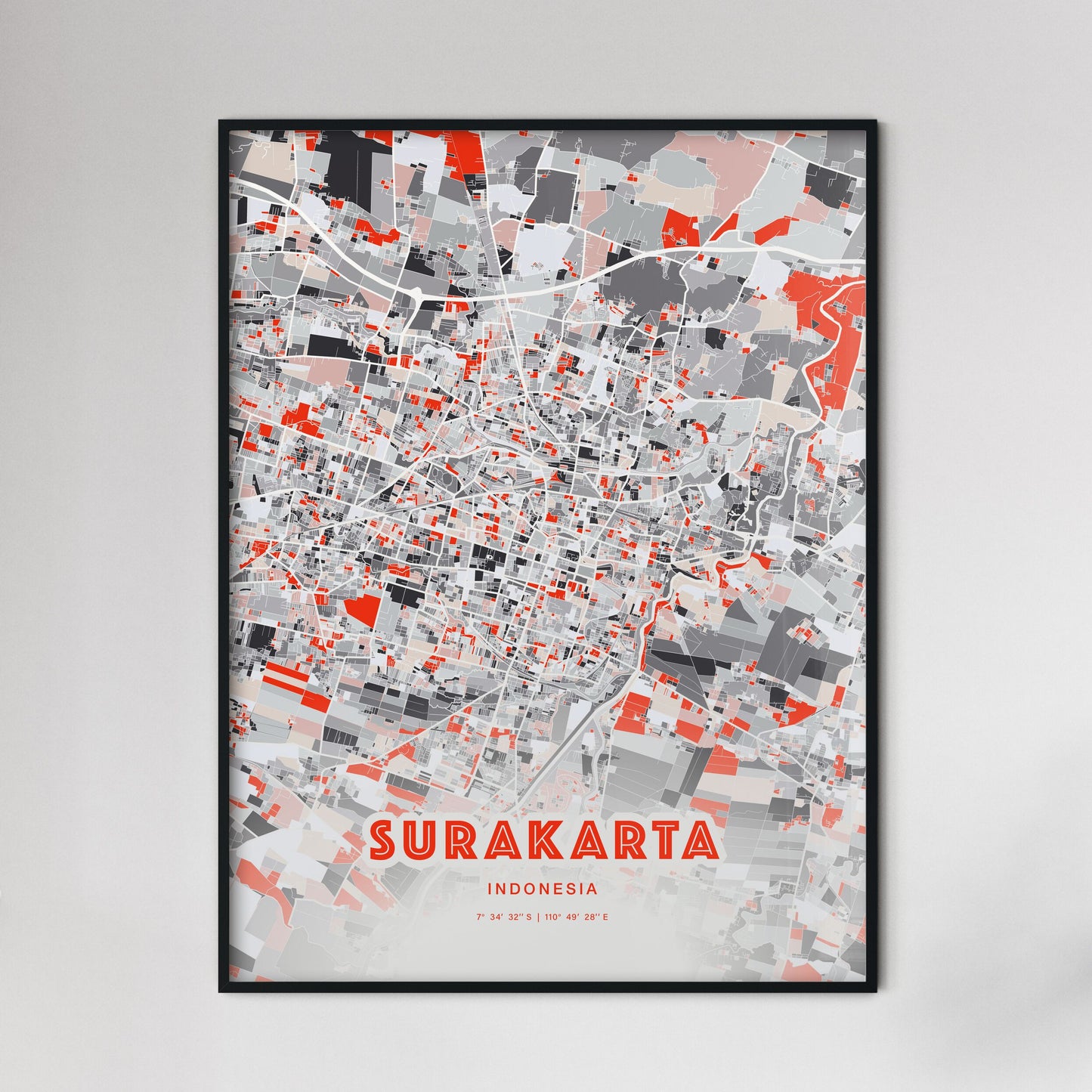 Colorful SURAKARTA INDONESIA Fine Art Map Modern