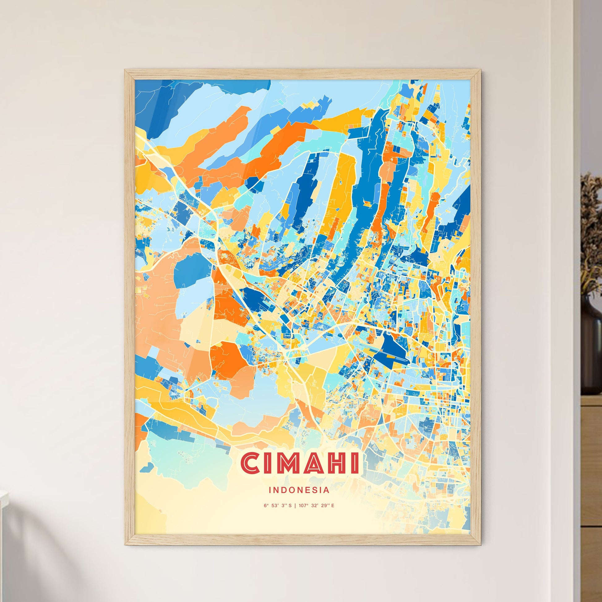 Colorful CIMAHI INDONESIA Fine Art Map Blue Orange