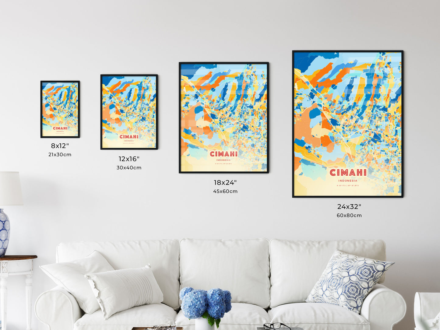 Colorful CIMAHI INDONESIA Fine Art Map Blue Orange