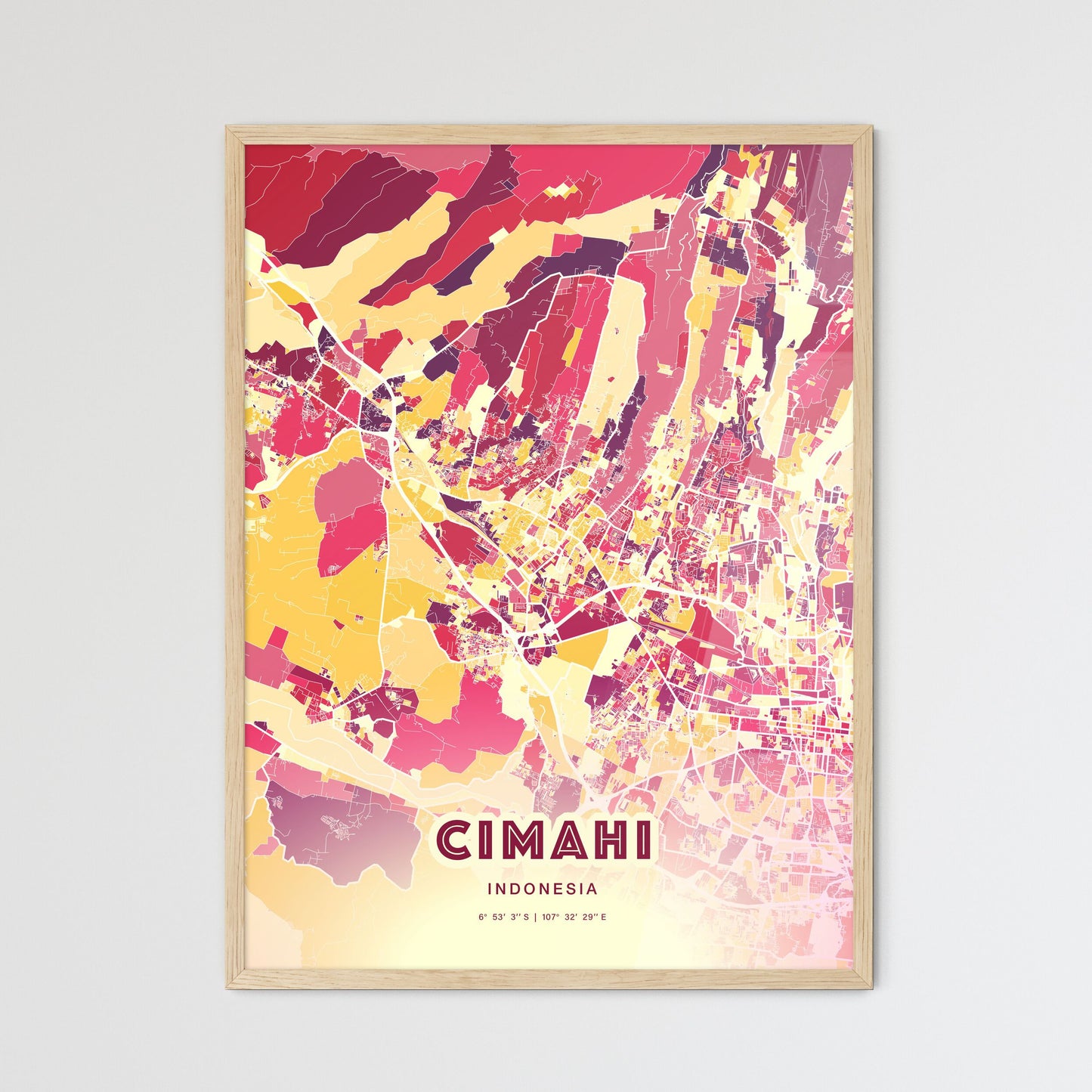 Colorful CIMAHI INDONESIA Fine Art Map Hot Red