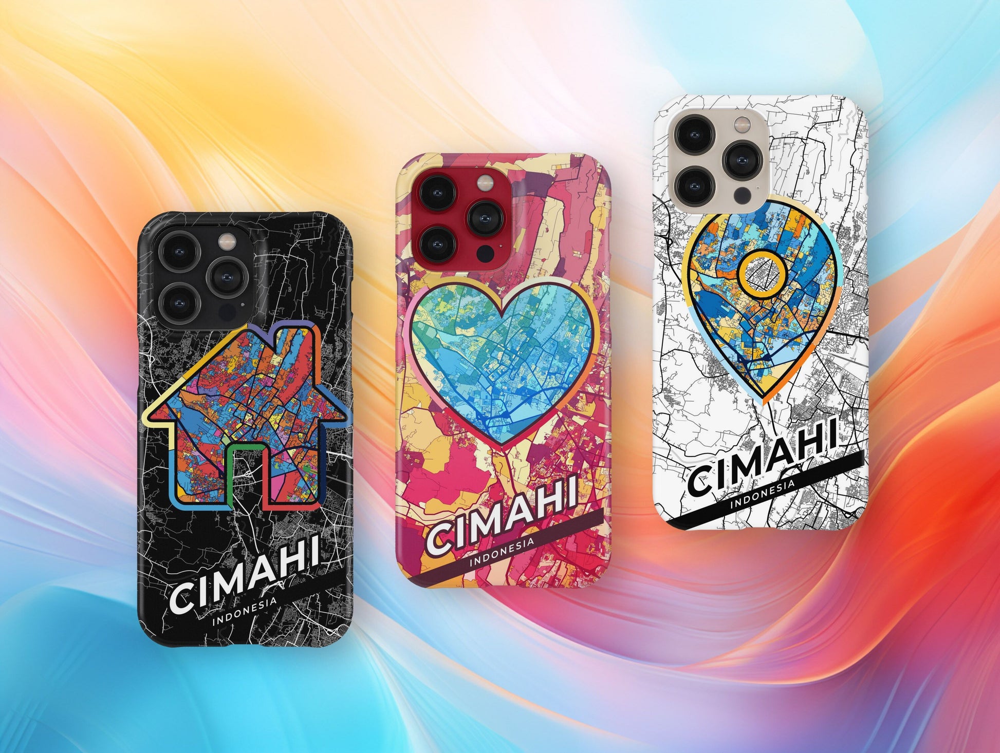 Cimahi Indonesia slim phone case with colorful icon. Birthday, wedding or housewarming gift. Couple match cases.