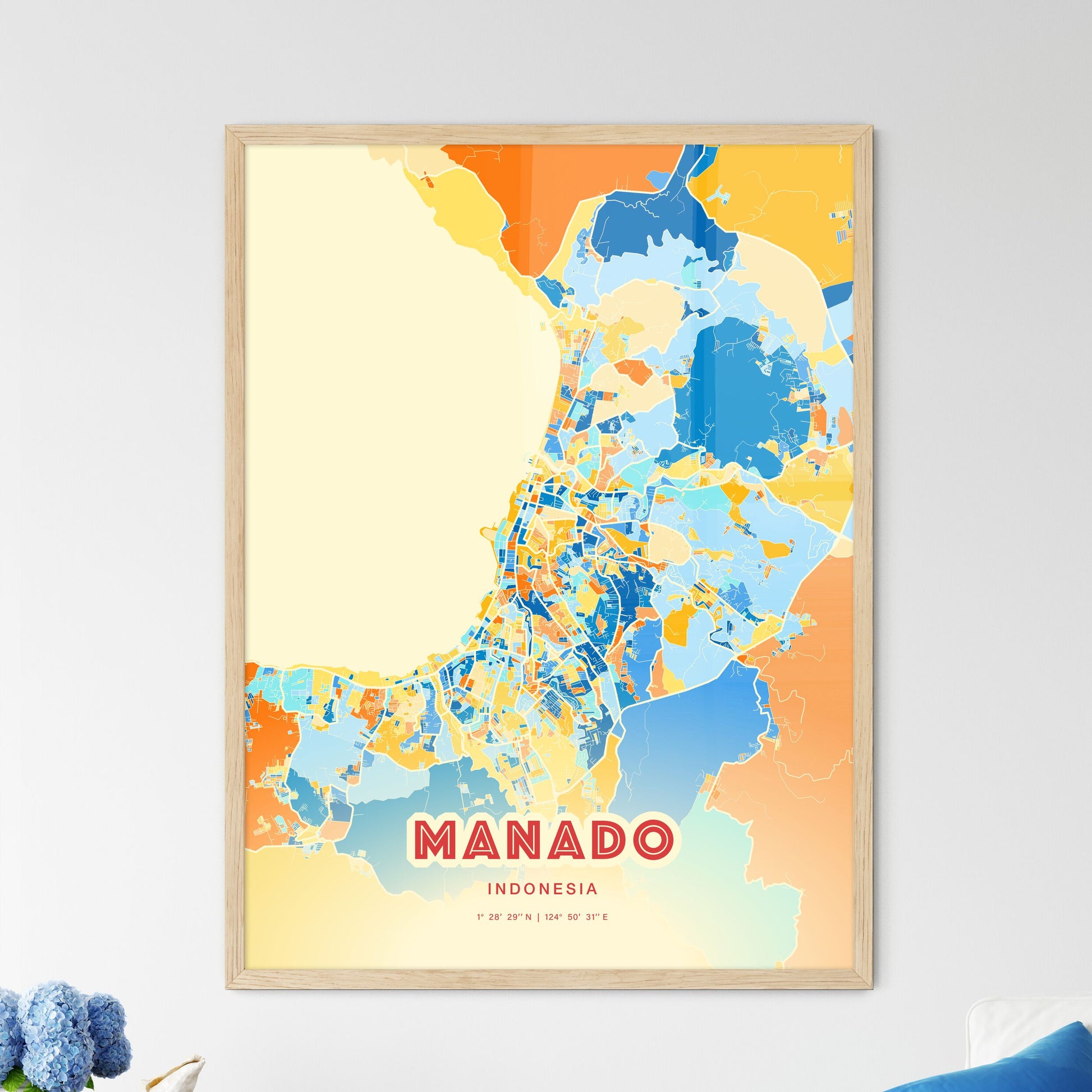 Colorful MANADO INDONESIA Fine Art Map Blue Orange