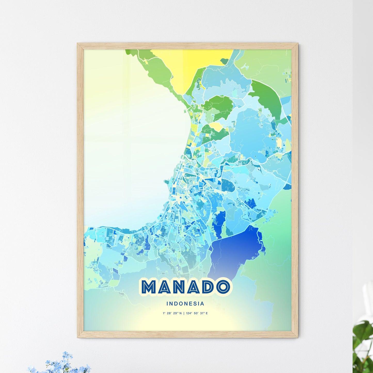 Colorful MANADO INDONESIA Fine Art Map Cool Blue