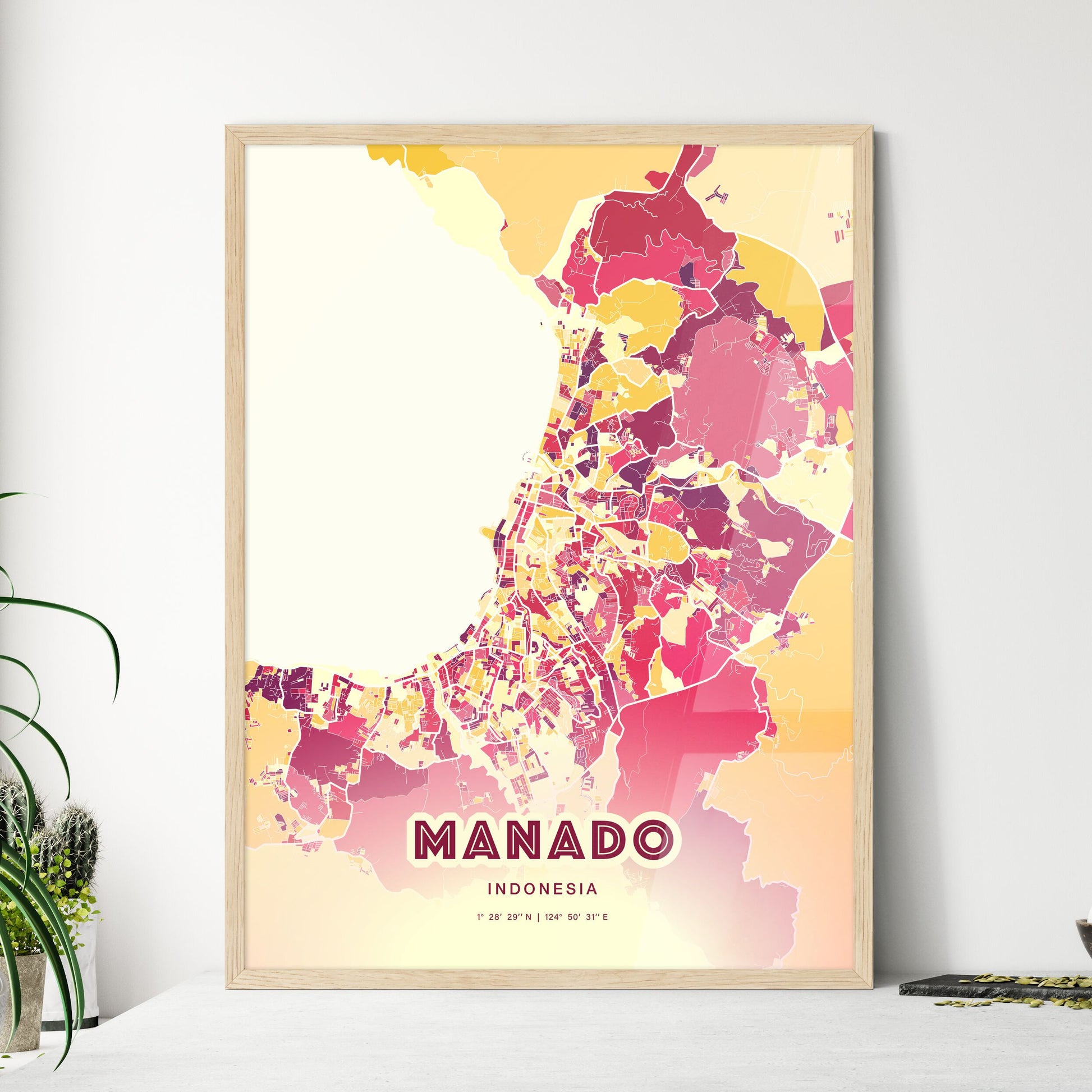 Colorful MANADO INDONESIA Fine Art Map Hot Red