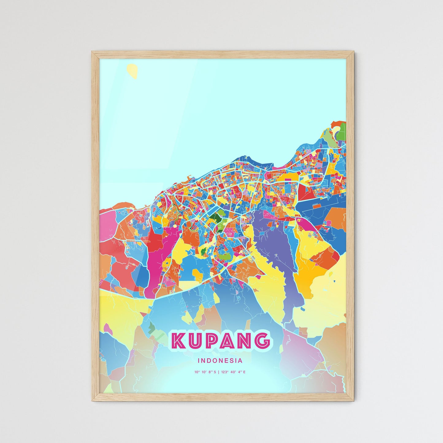 Colorful KUPANG INDONESIA Fine Art Map Crazy Colors