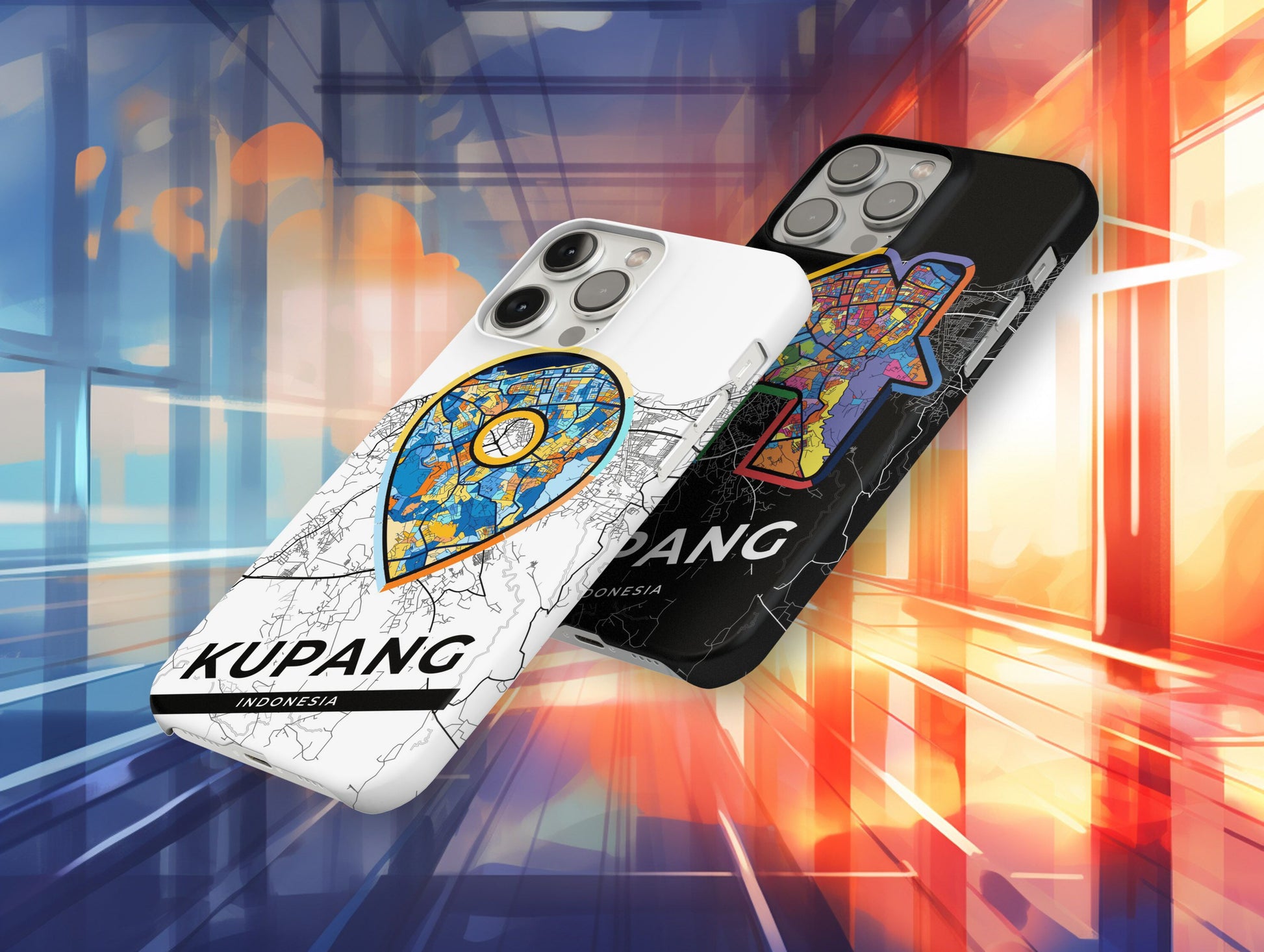 Kupang Indonesia slim phone case with colorful icon. Birthday, wedding or housewarming gift. Couple match cases.