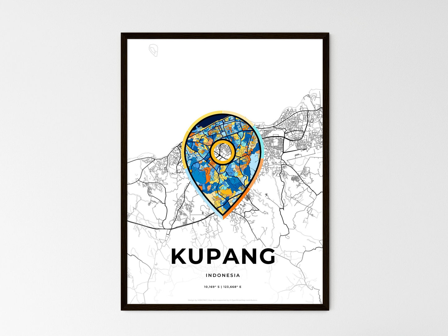 KUPANG INDONESIA minimal art map with a colorful icon. Where it all began, Couple map gift. Style 1