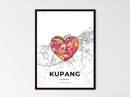 KUPANG INDONESIA minimal art map with a colorful icon. Where it all began, Couple map gift. Style 2