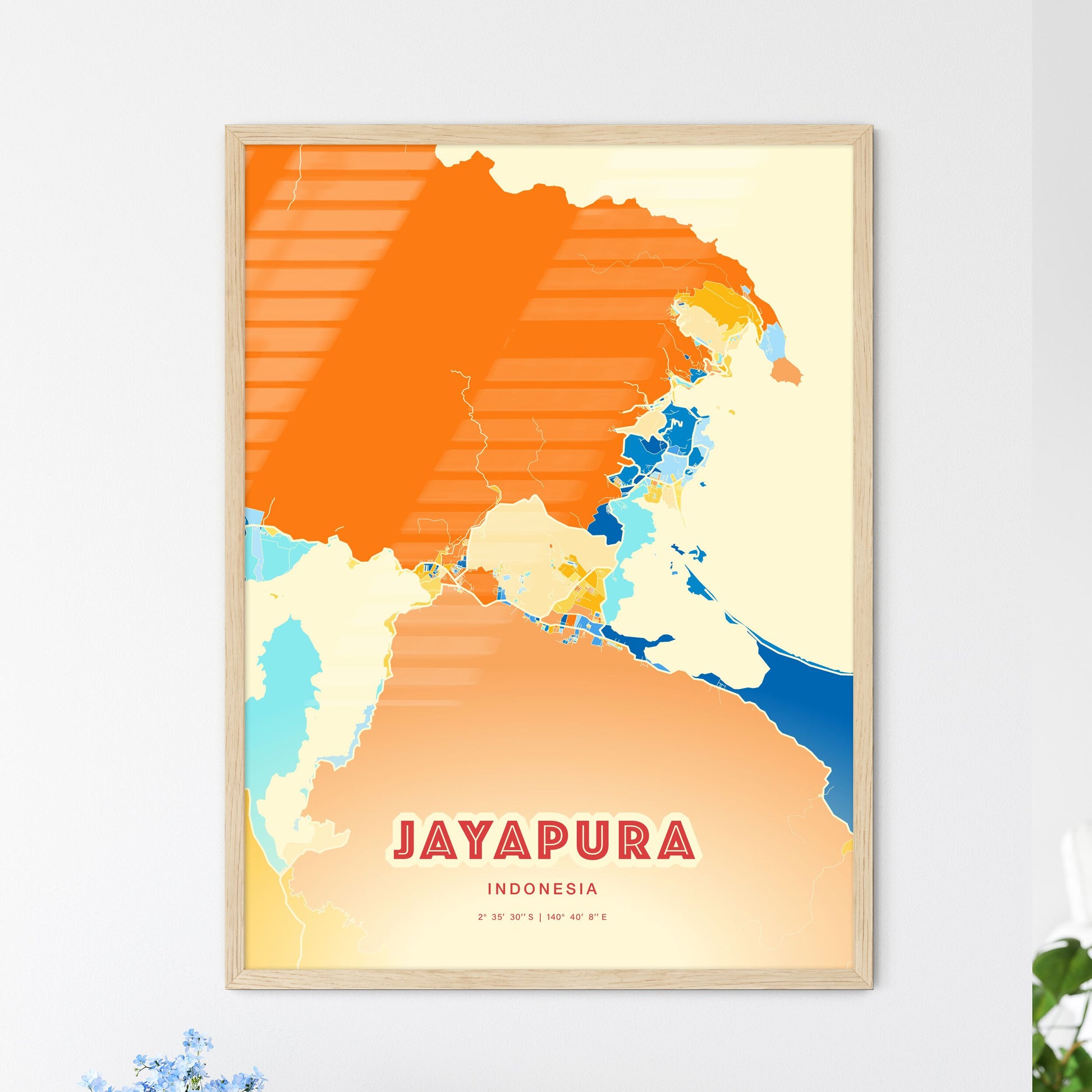 Colorful JAYAPURA INDONESIA Fine Art Map Blue Orange