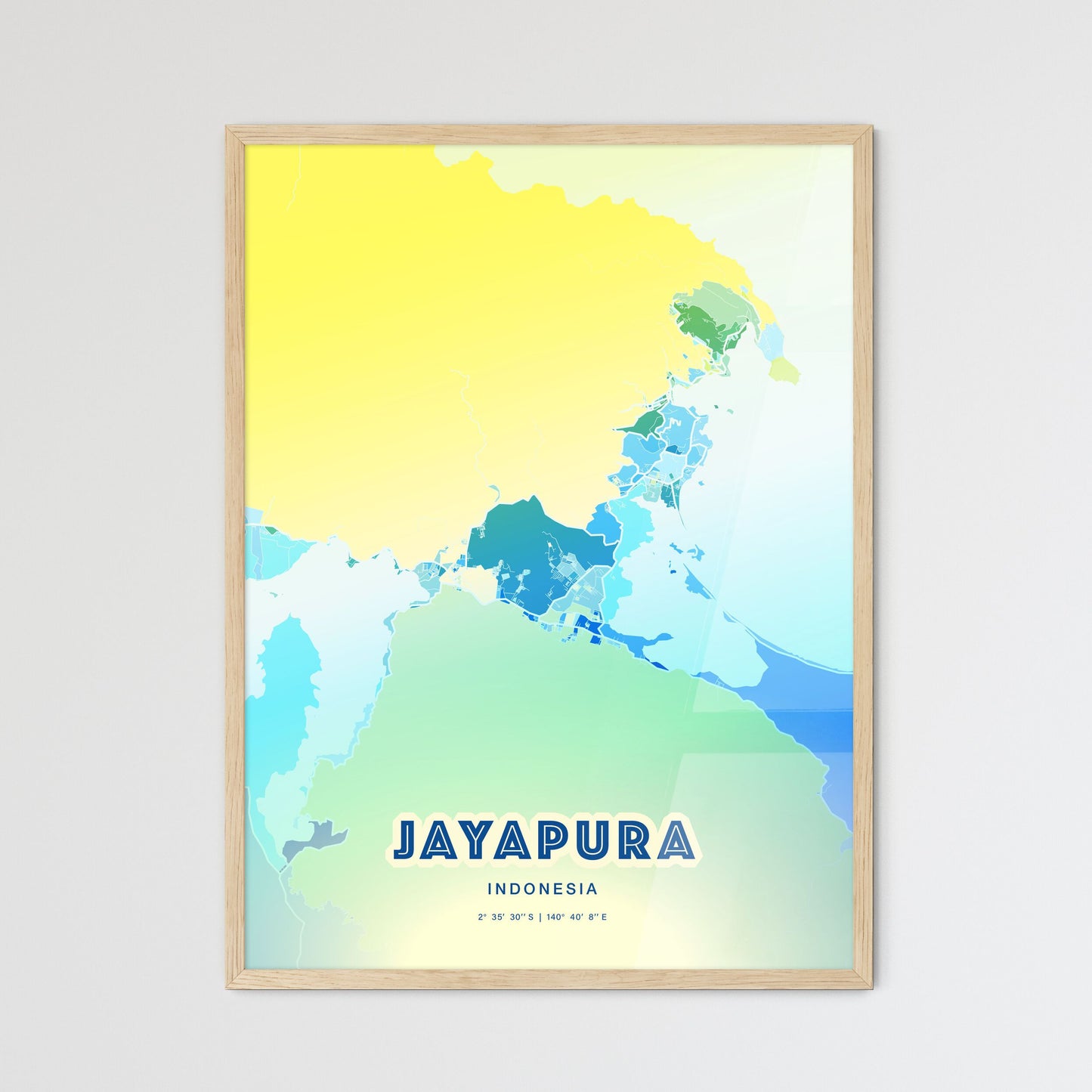 Colorful JAYAPURA INDONESIA Fine Art Map Cool Blue