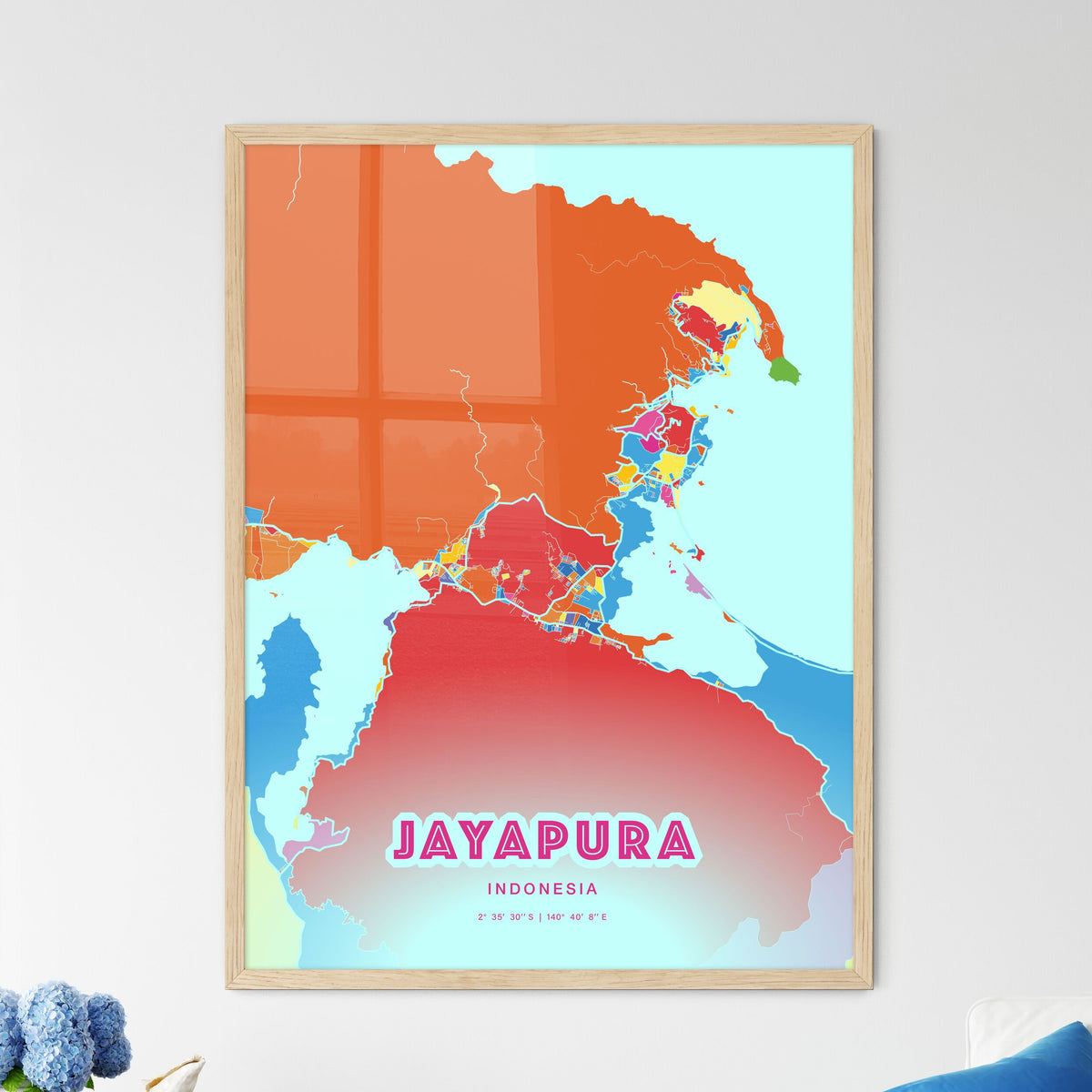 Colorful JAYAPURA INDONESIA Fine Art Map Crazy Colors