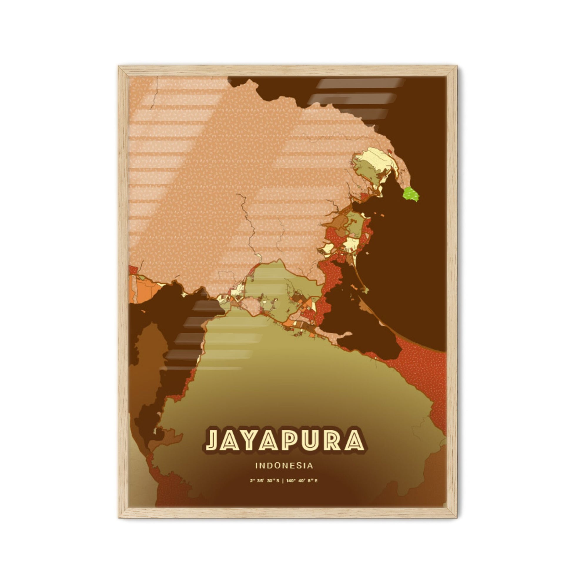 Colorful JAYAPURA INDONESIA Fine Art Map Farmhouse