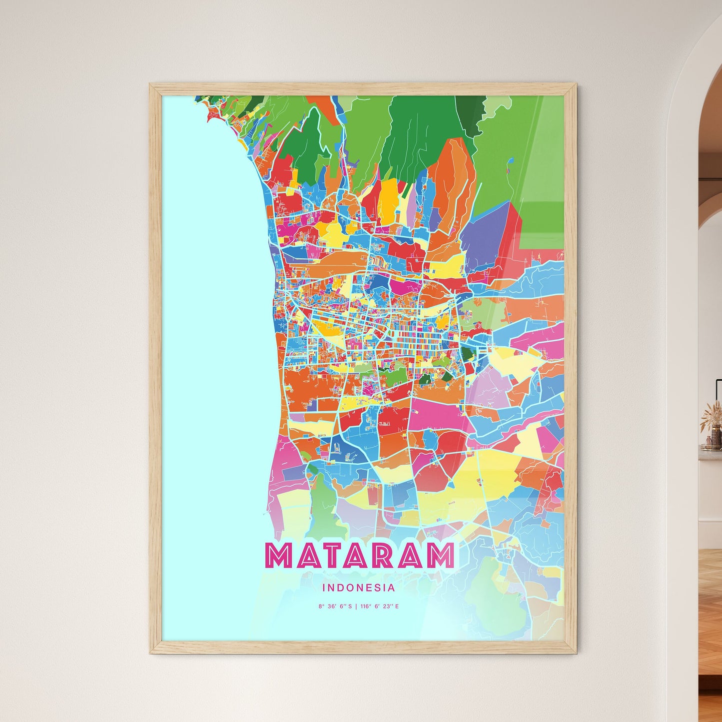 Colorful MATARAM INDONESIA Fine Art Map Crazy Colors