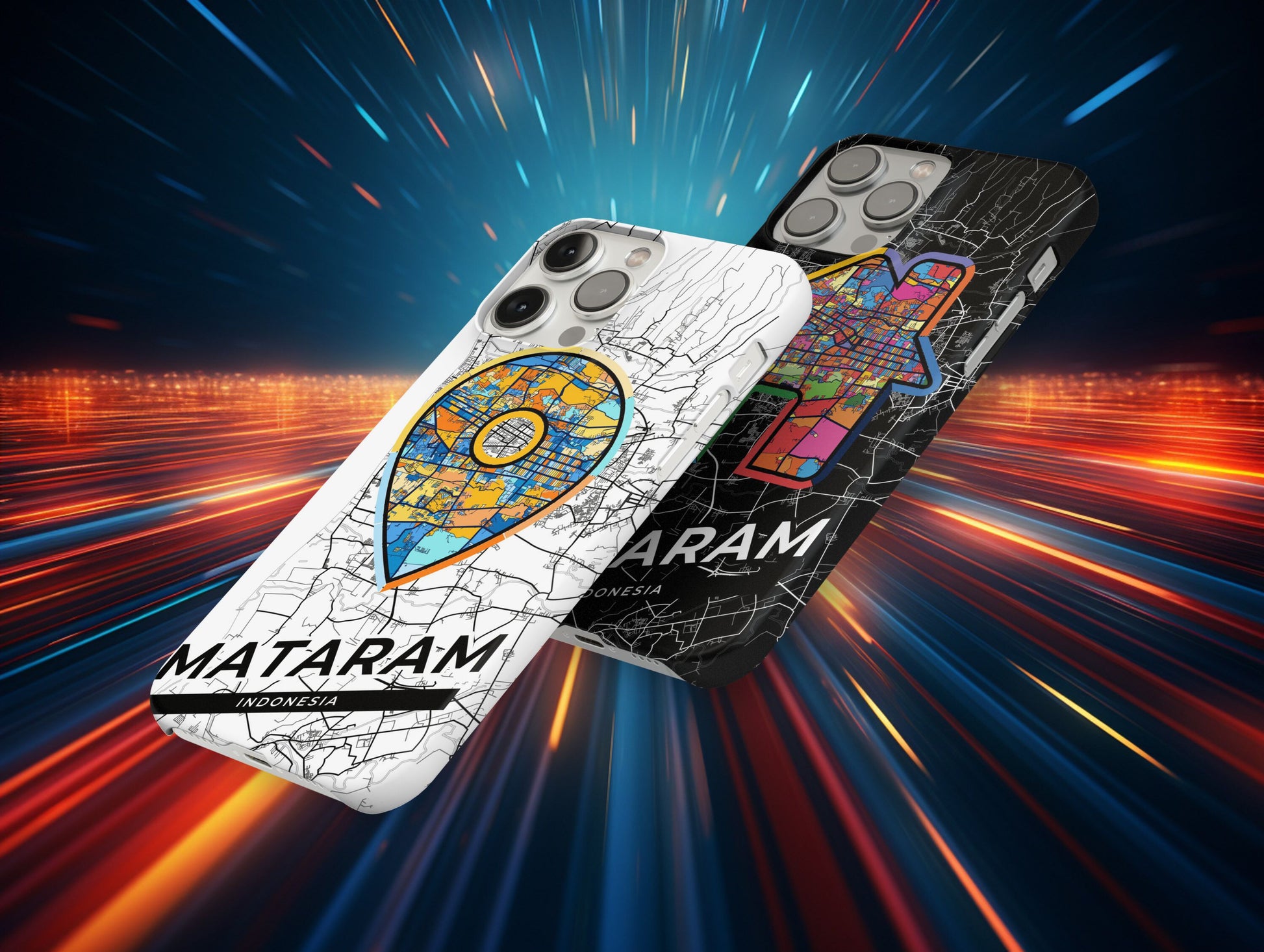 Mataram Indonesia slim phone case with colorful icon. Birthday, wedding or housewarming gift. Couple match cases.