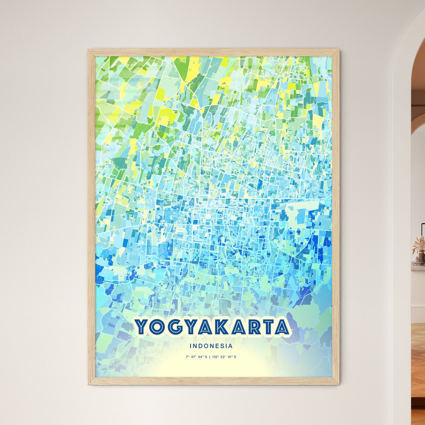 Colorful YOGYAKARTA INDONESIA Fine Art Map Cool Blue