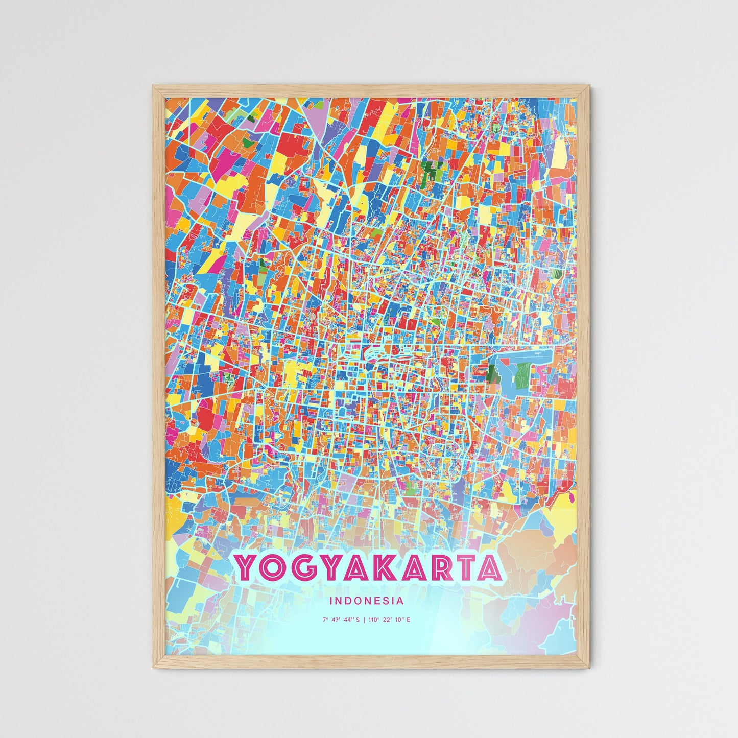 Colorful YOGYAKARTA INDONESIA Fine Art Map Crazy Colors