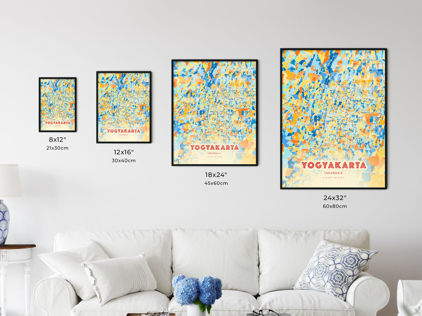 Colorful YOGYAKARTA INDONESIA Fine Art Map Blue Orange