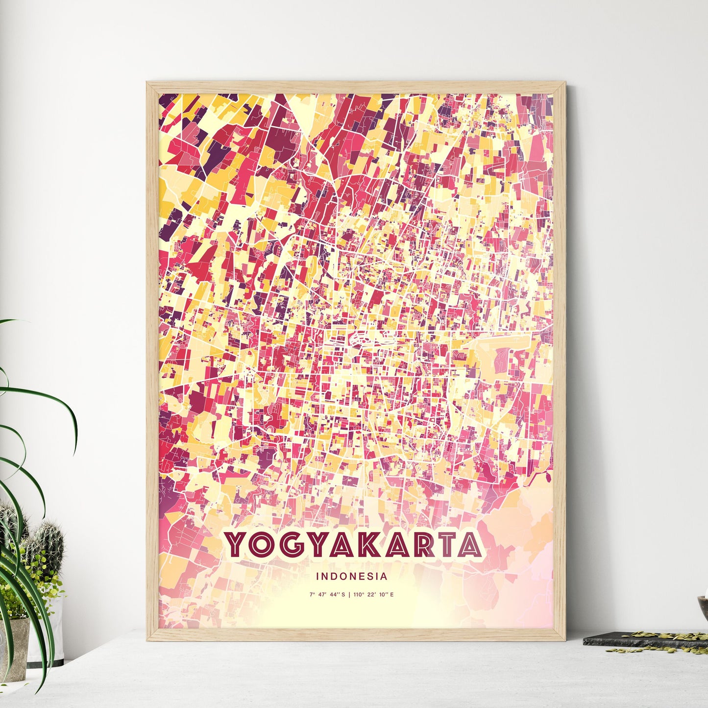 Colorful YOGYAKARTA INDONESIA Fine Art Map Hot Red