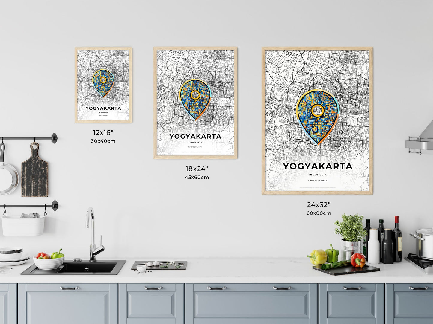 Yogyakarta Indonesia art map size chart