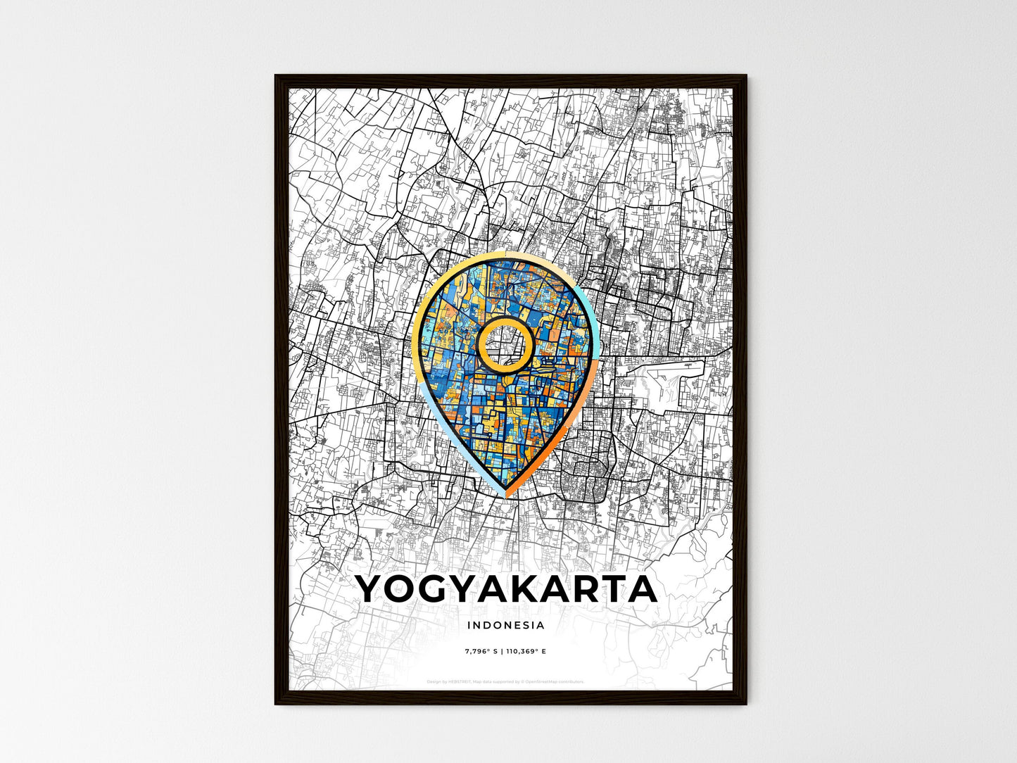 Yogyakarta Indonesia wedding art map with pointer icon