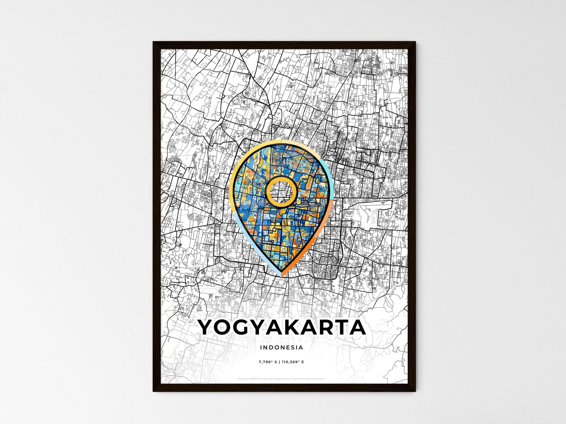 Yogyakarta Indonesia wedding art map with pointer icon
