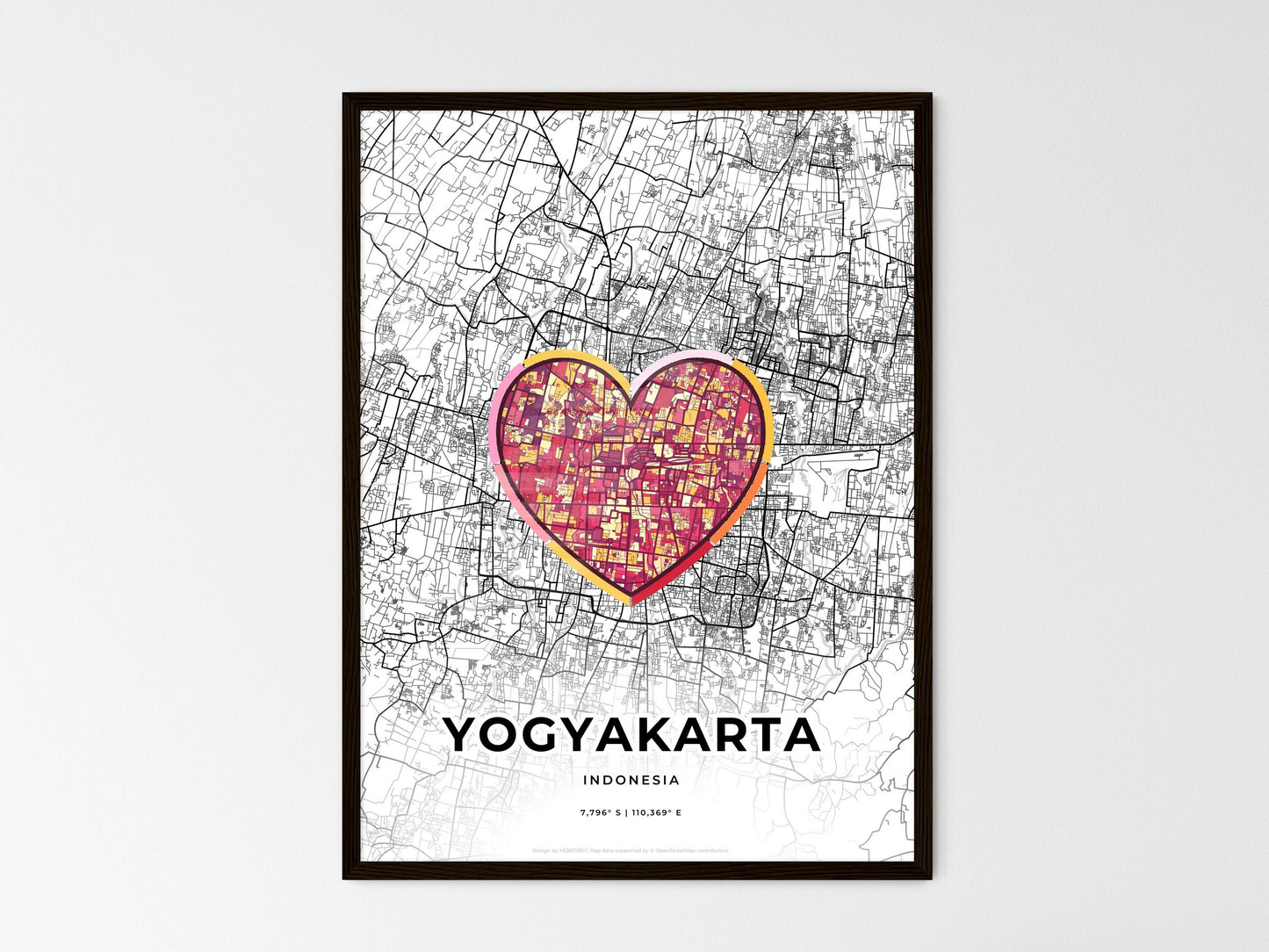 Yogyakarta Indonesia wedding art map with heart icon