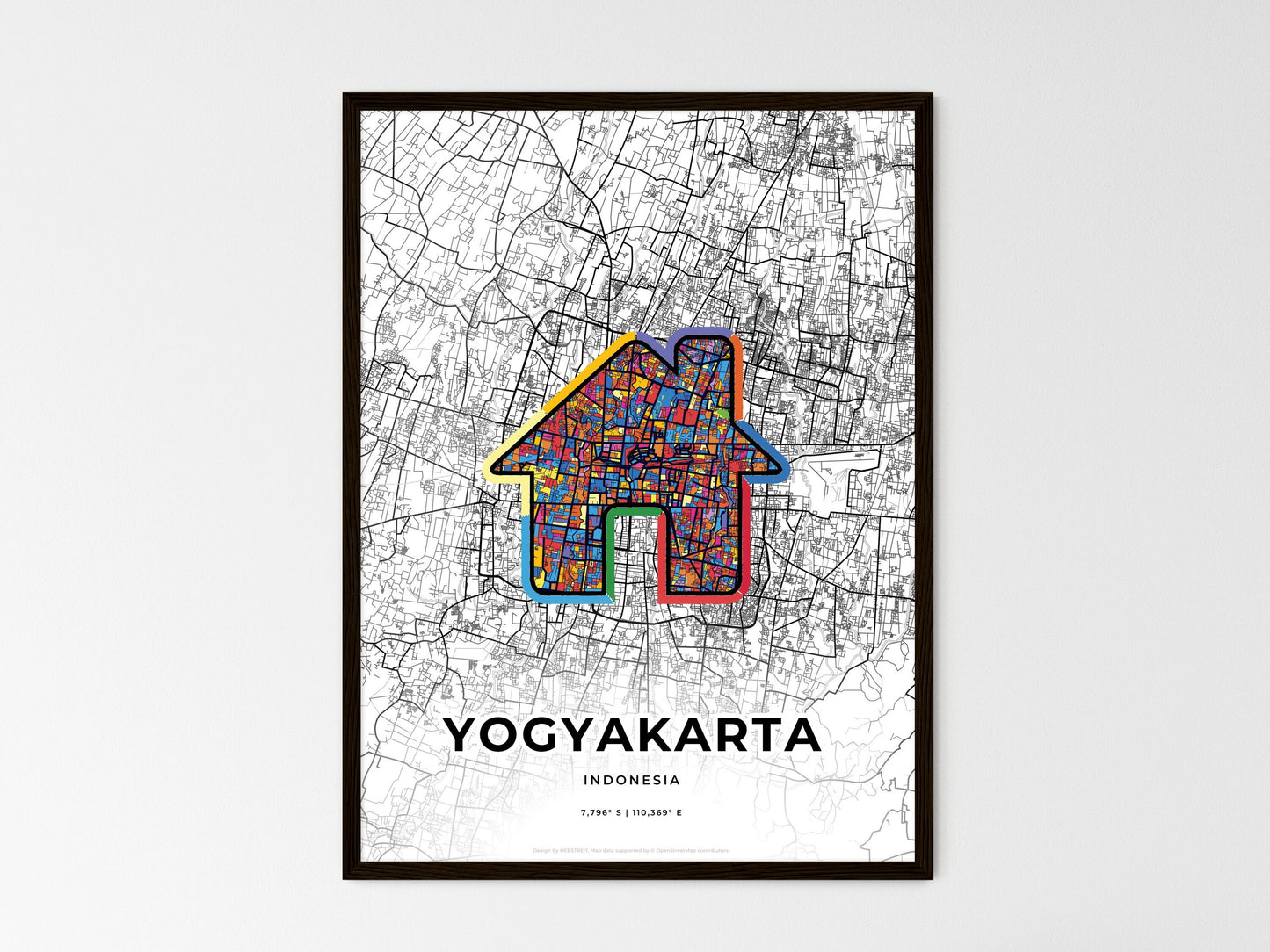 Yogyakarta Indonesia wedding art map with home icon
