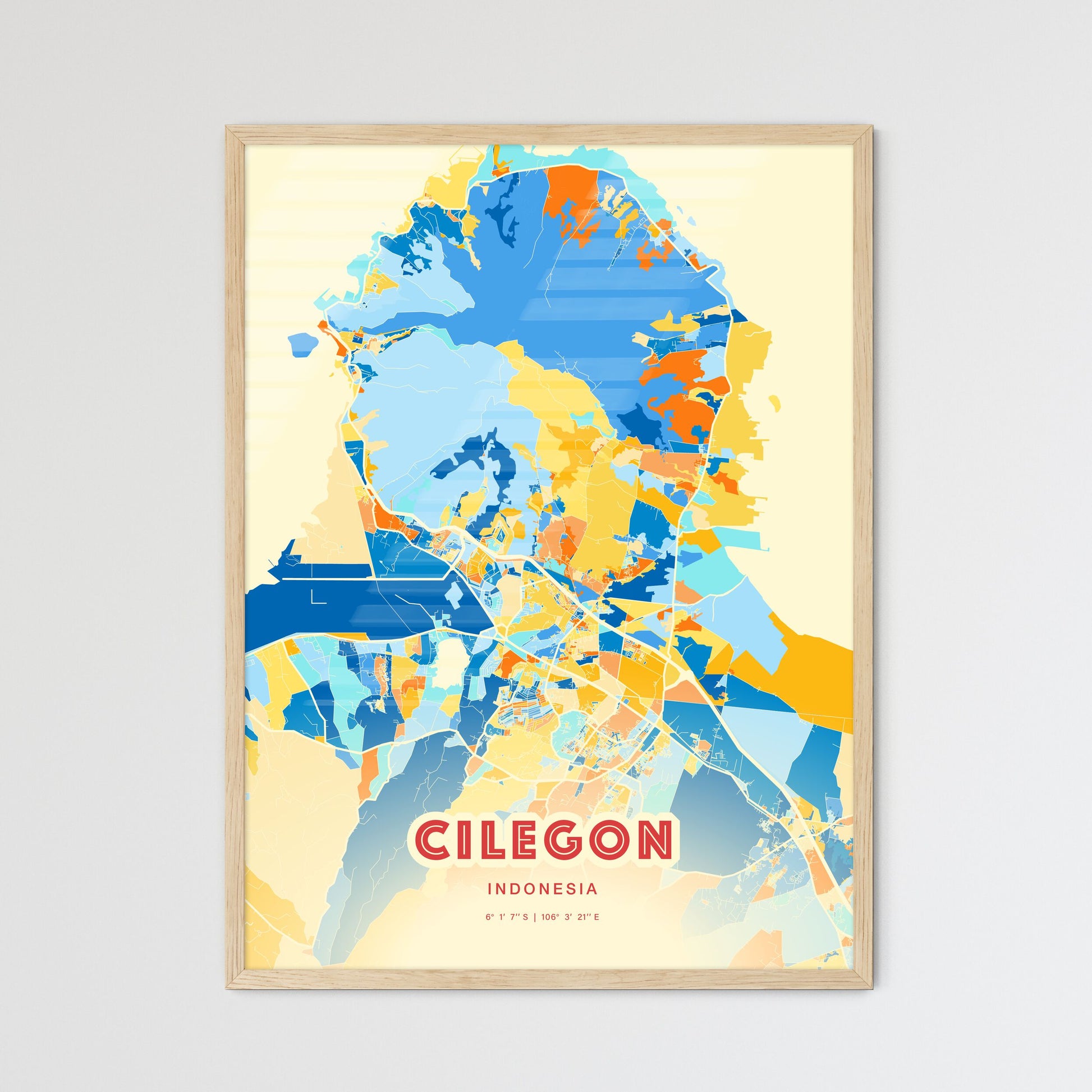 Colorful CILEGON INDONESIA Fine Art Map Blue Orange