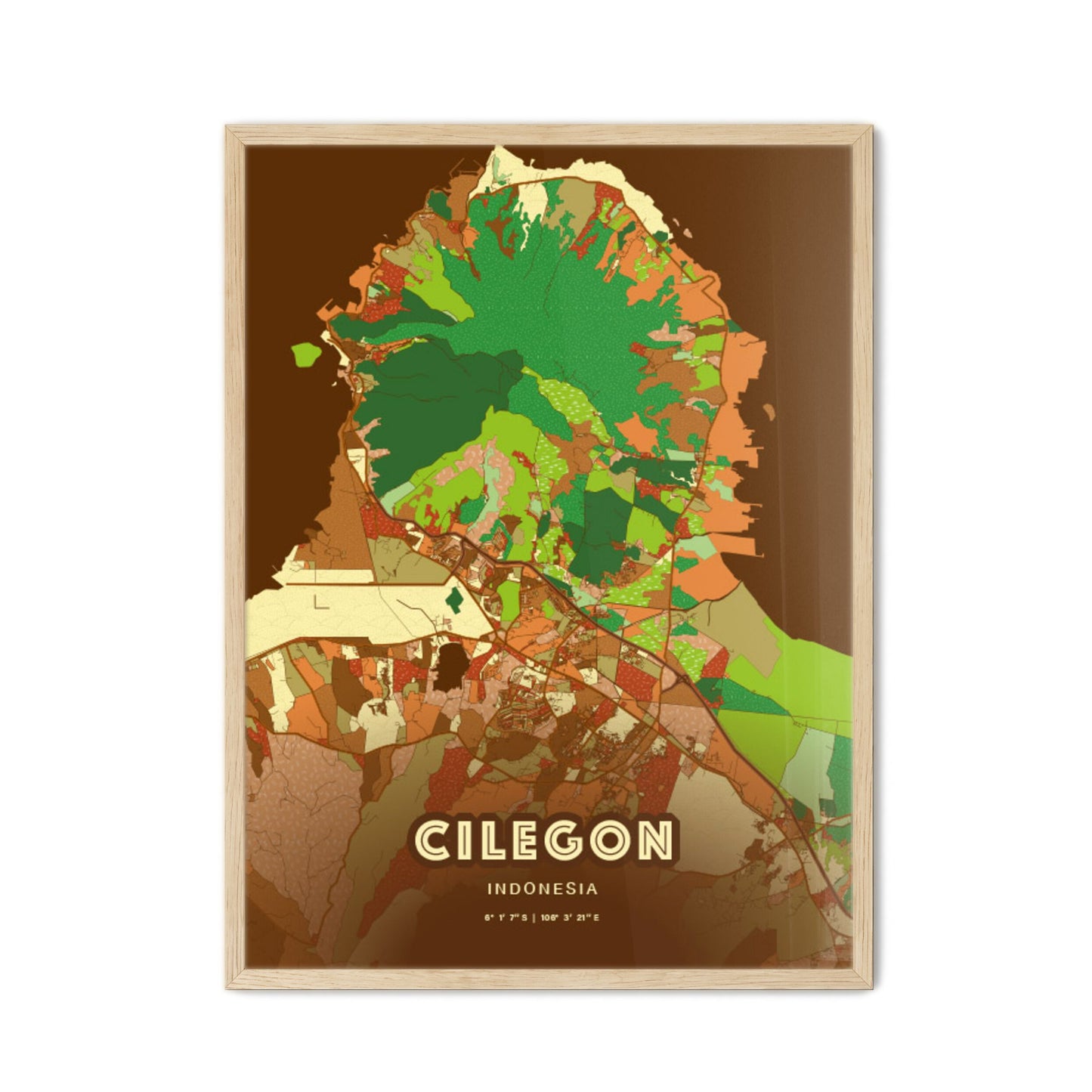 Colorful CILEGON INDONESIA Fine Art Map Farmhouse