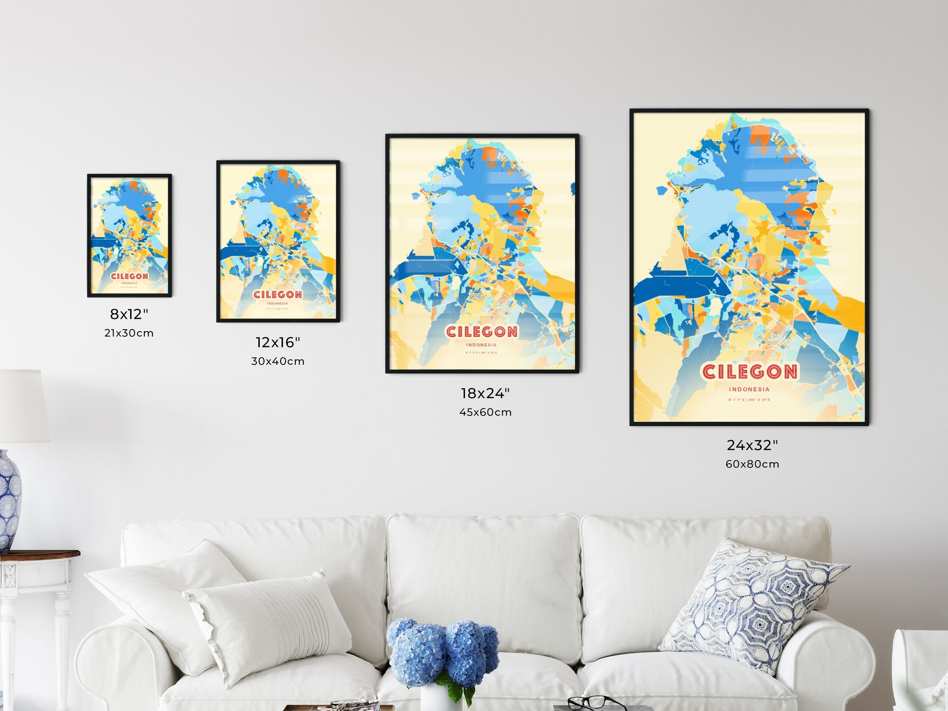 Colorful CILEGON INDONESIA Fine Art Map Blue Orange