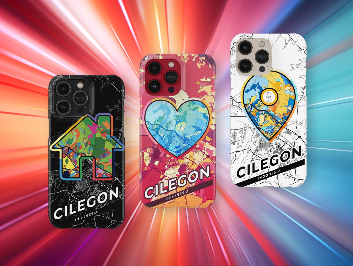 Cilegon Indonesia slim phone case with colorful icon. Birthday, wedding or housewarming gift. Couple match cases.
