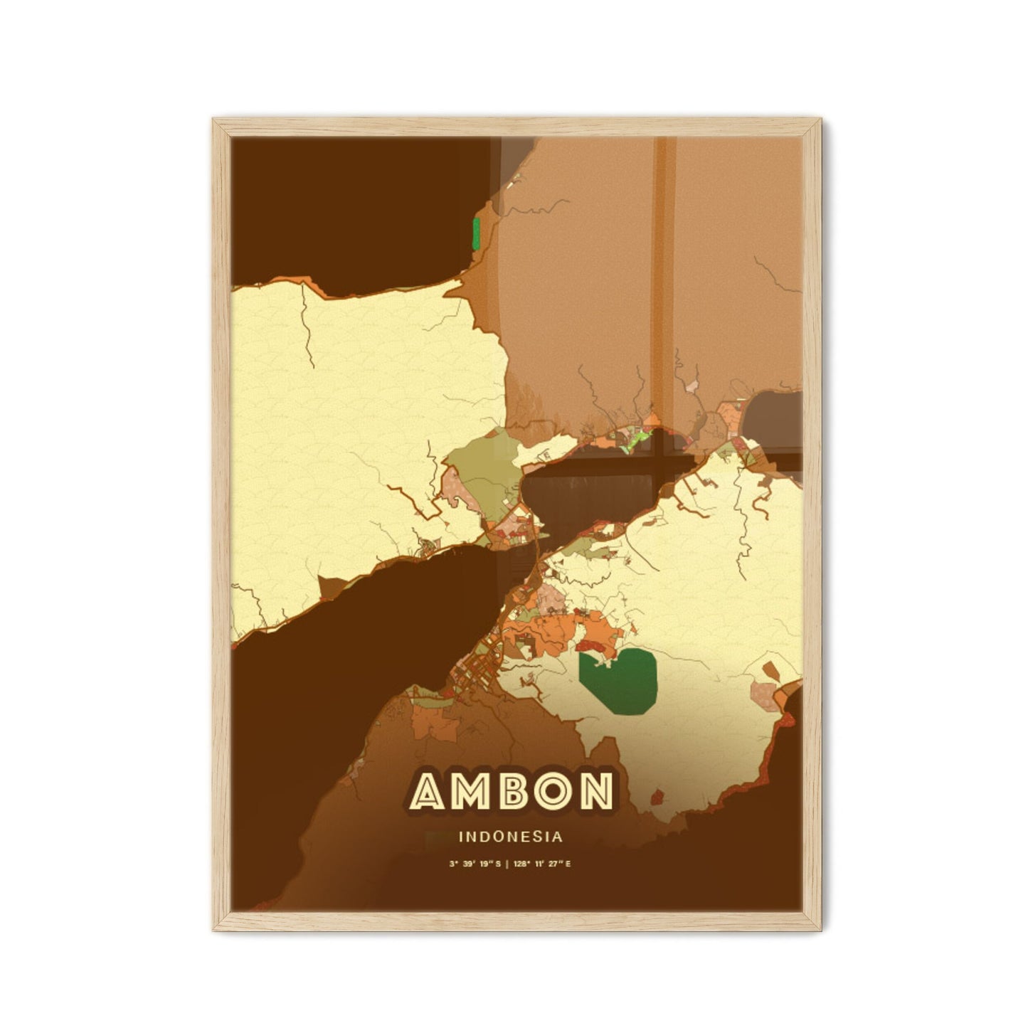 Colorful AMBON INDONESIA Fine Art Map Farmhouse