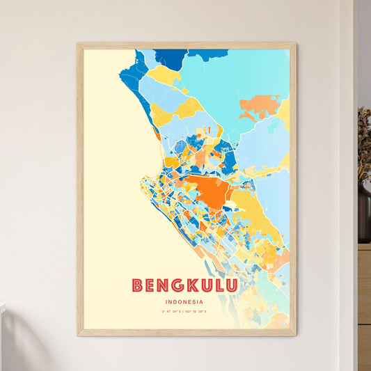 Colorful BENGKULU INDONESIA Fine Art Map Blue Orange