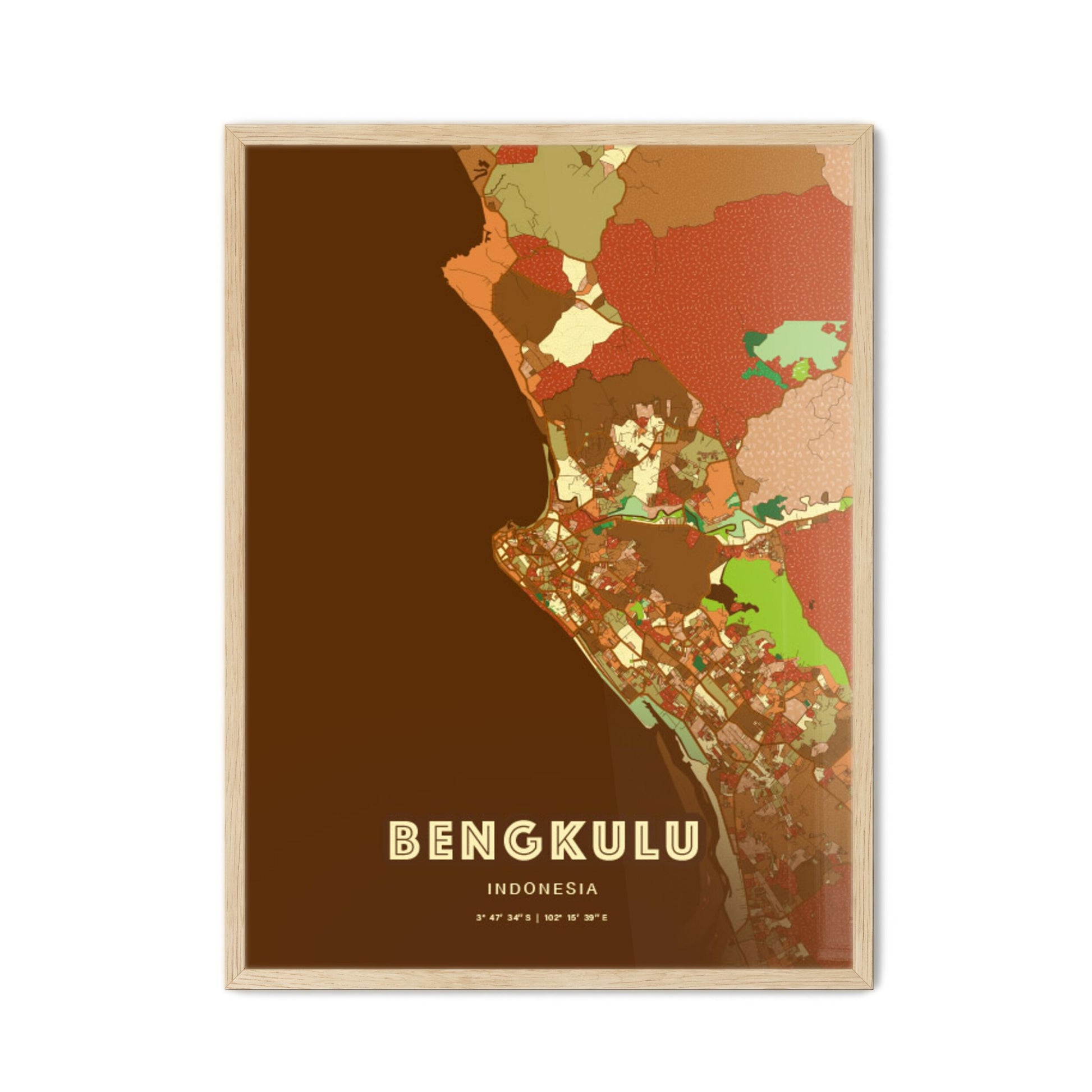 Colorful BENGKULU INDONESIA Fine Art Map Farmhouse