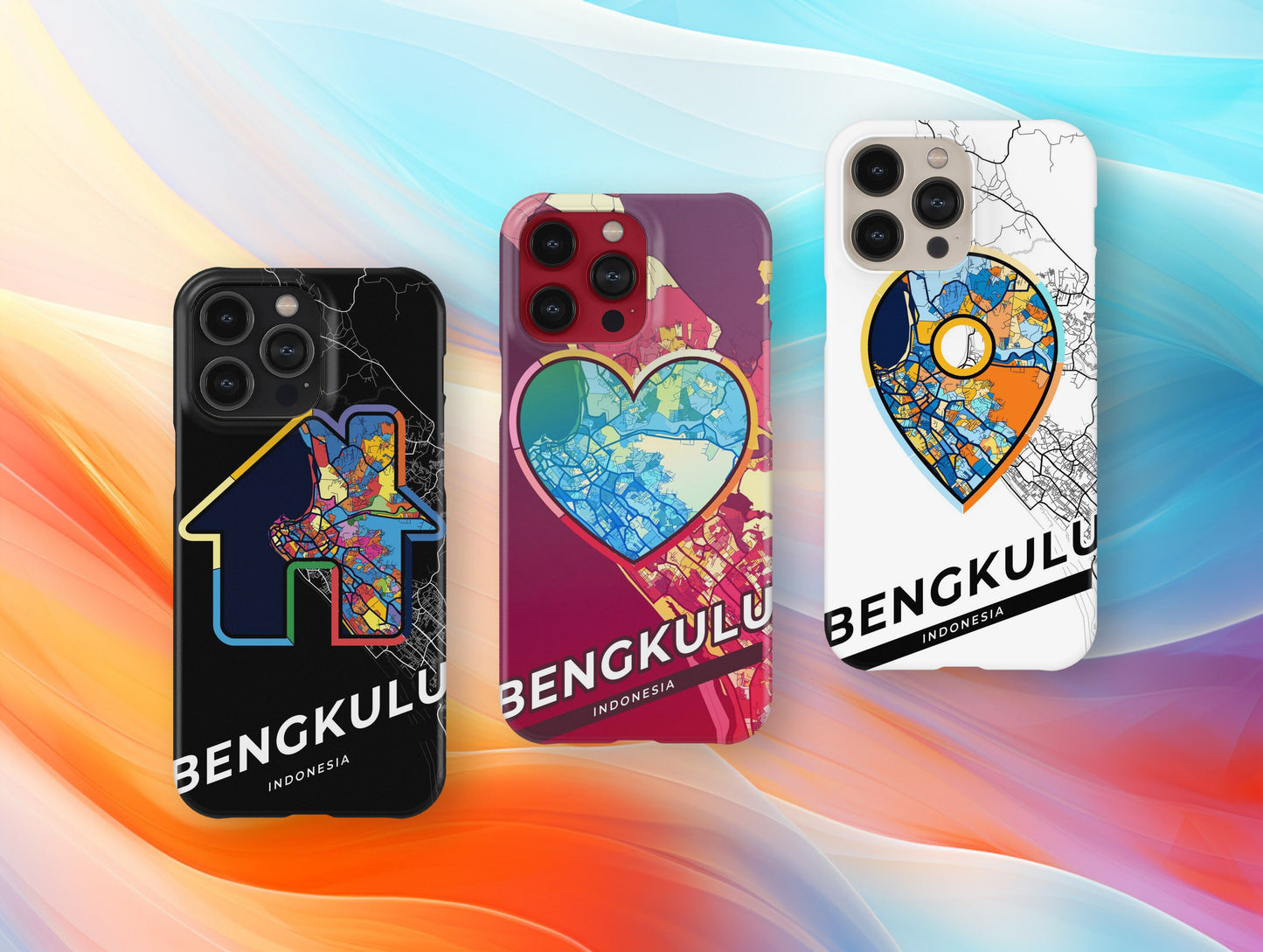 Bengkulu Indonesia slim phone case with colorful icon. Birthday, wedding or housewarming gift. Couple match cases.