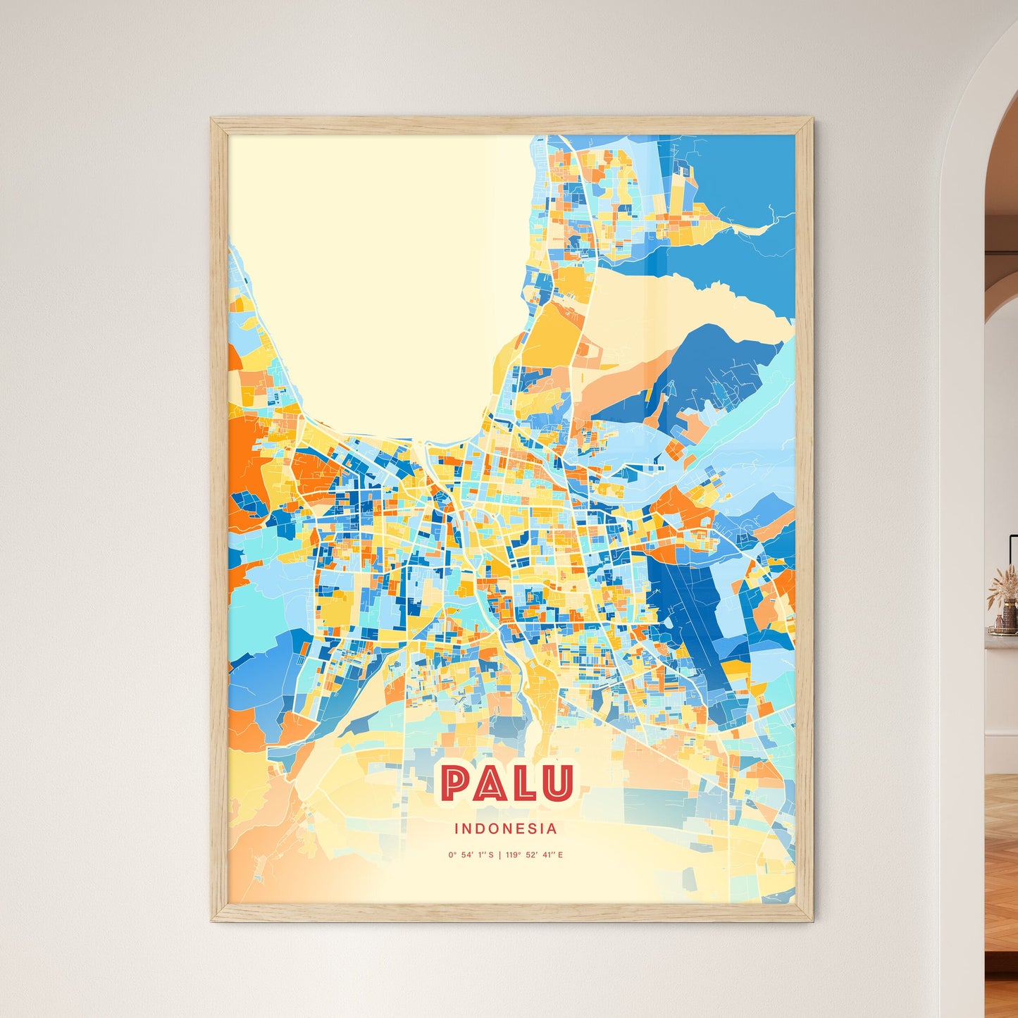 Colorful PALU INDONESIA Fine Art Map Blue Orange