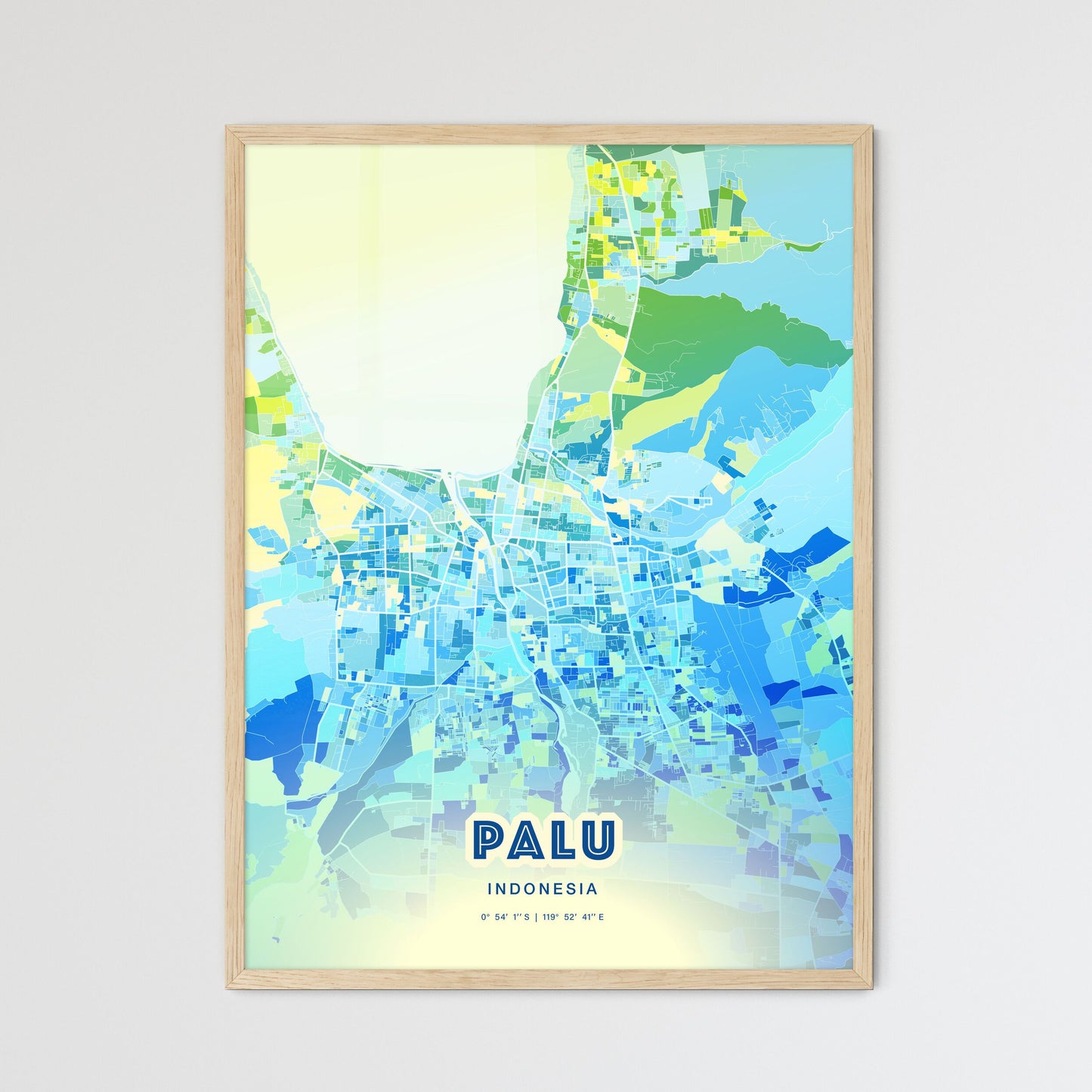 Colorful PALU INDONESIA Fine Art Map Cool Blue