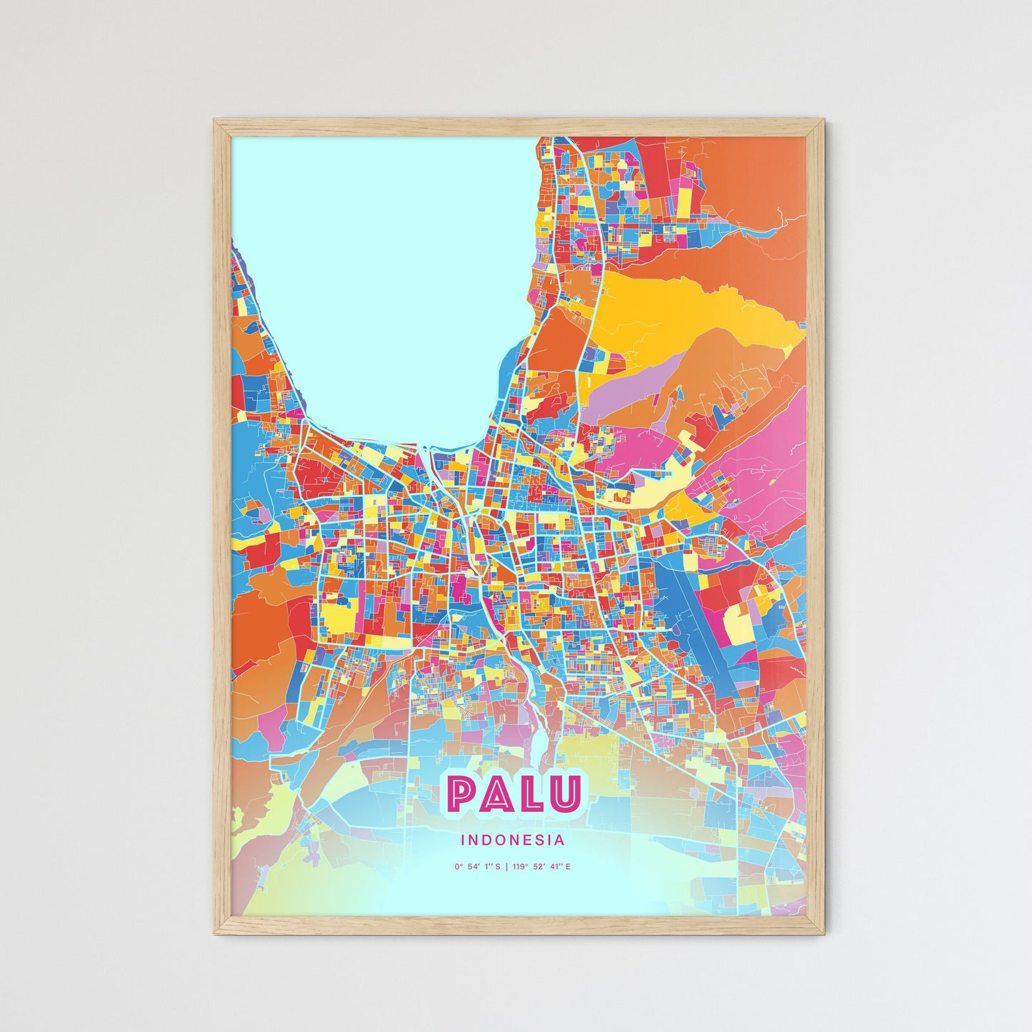 Colorful PALU INDONESIA Fine Art Map Crazy Colors