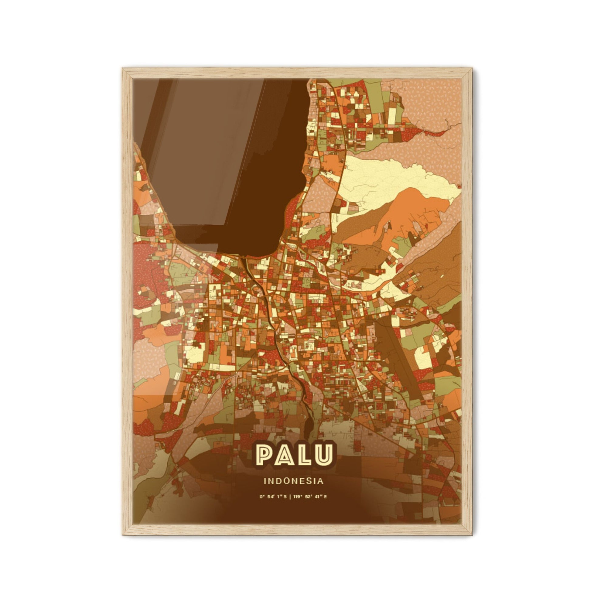 Colorful PALU INDONESIA Fine Art Map Farmhouse