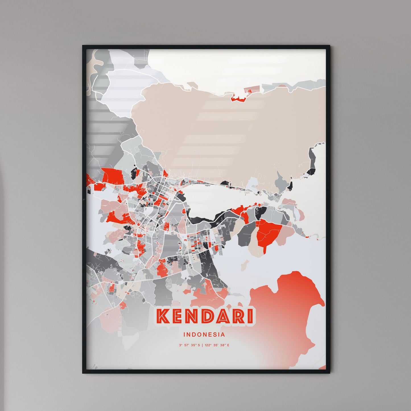 Colorful KENDARI INDONESIA Fine Art Map Modern