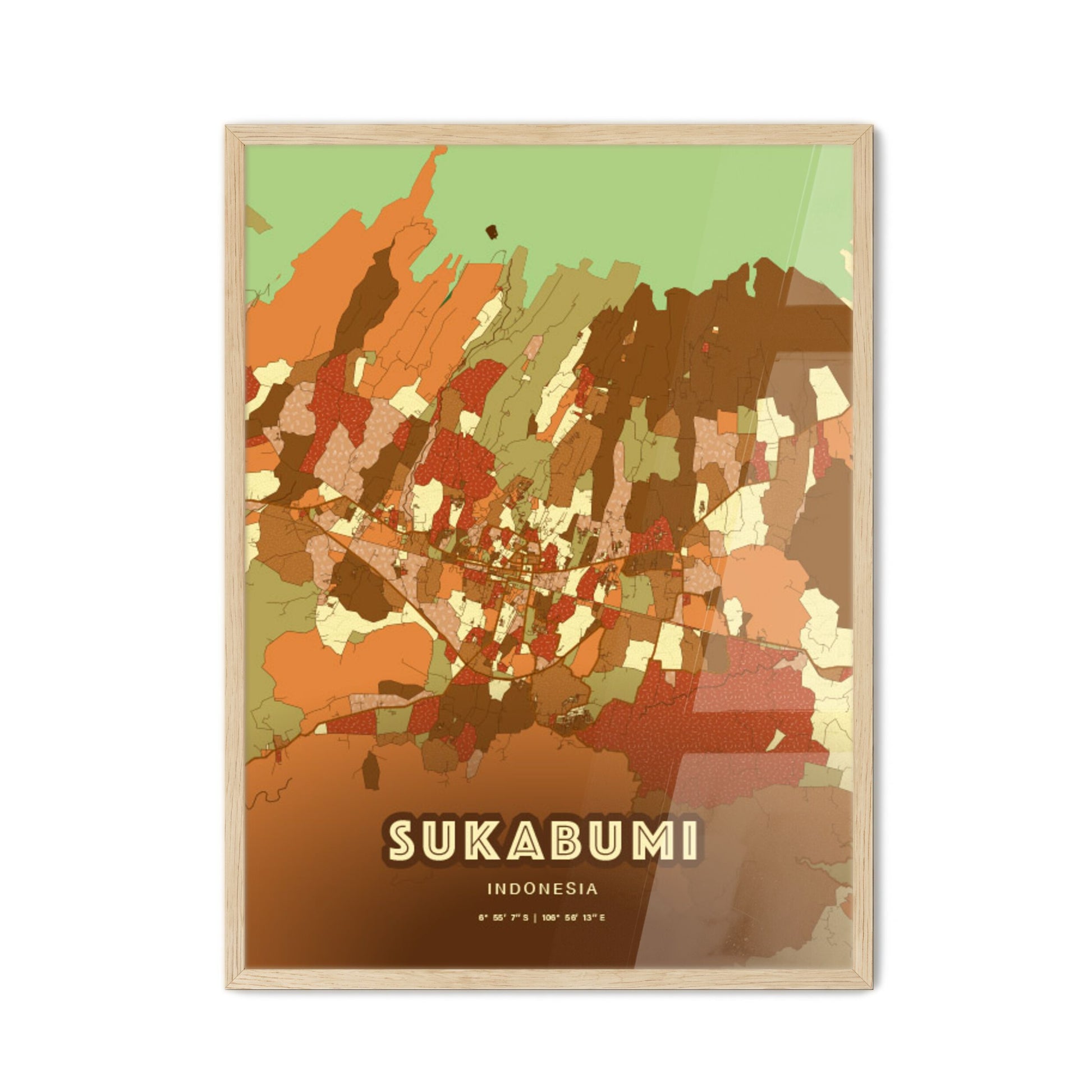 Colorful SUKABUMI INDONESIA Fine Art Map Farmhouse