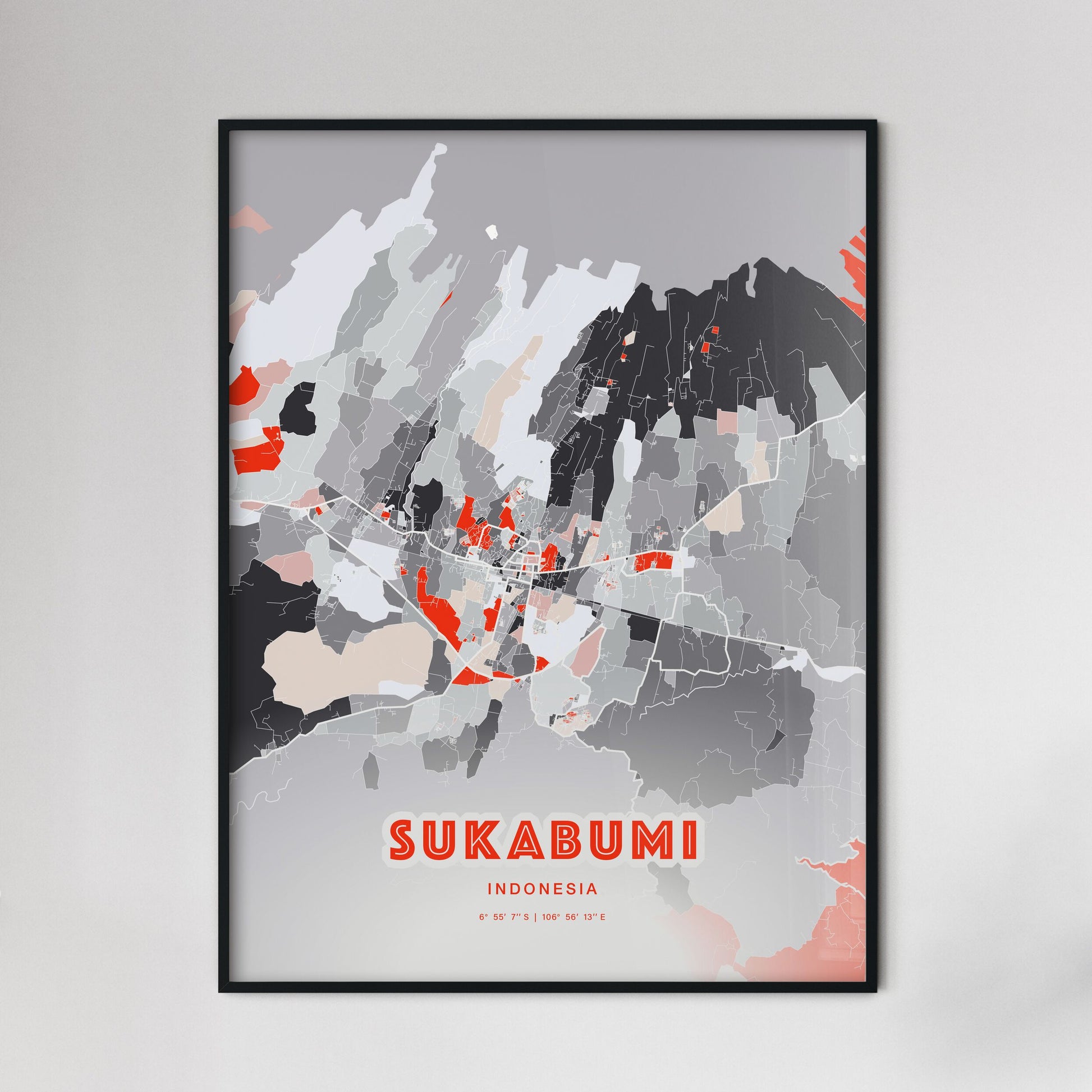 Colorful SUKABUMI INDONESIA Fine Art Map Modern