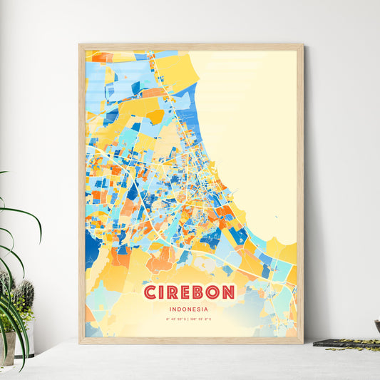 Colorful CIREBON INDONESIA Fine Art Map Blue Orange