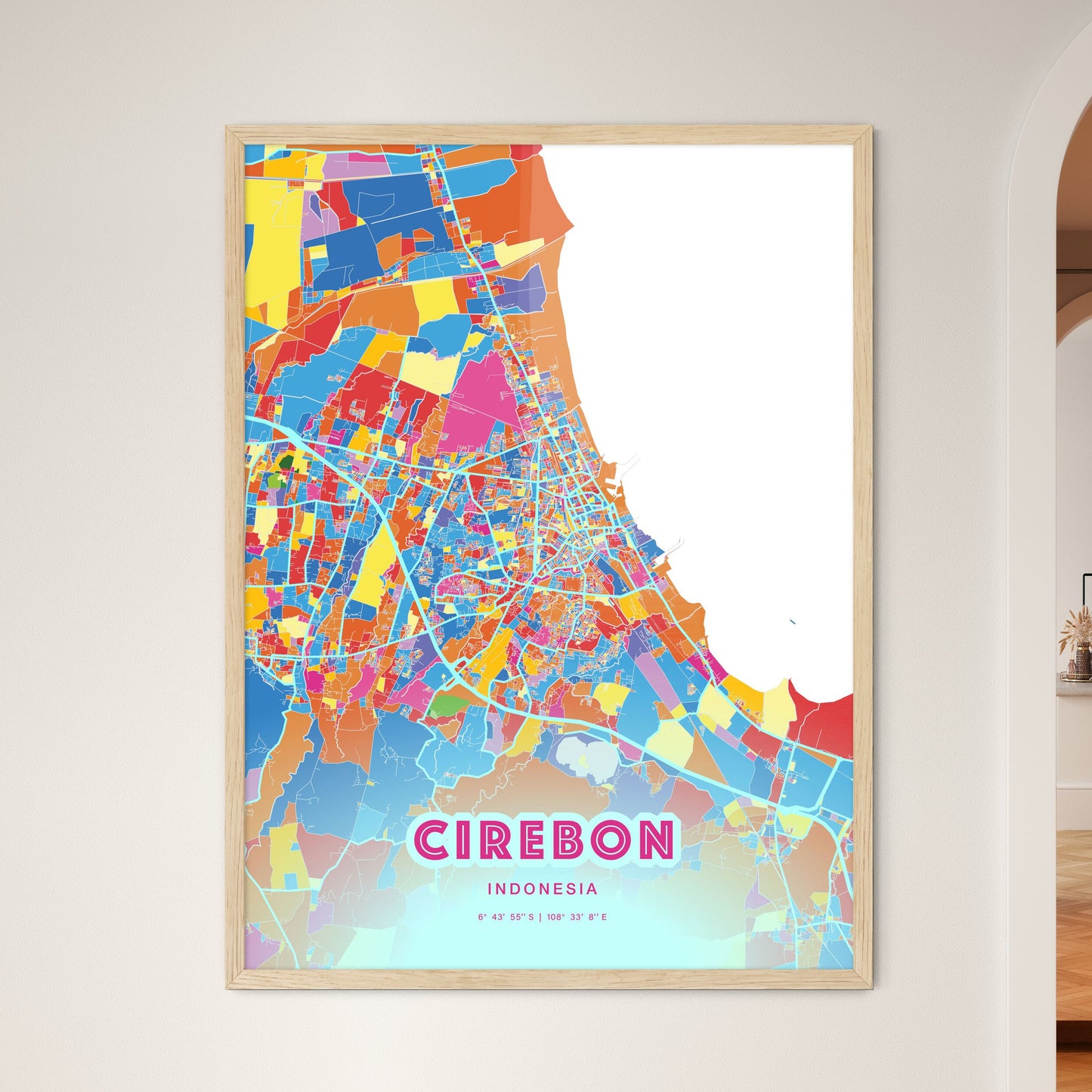 Colorful CIREBON INDONESIA Fine Art Map Crazy Colors